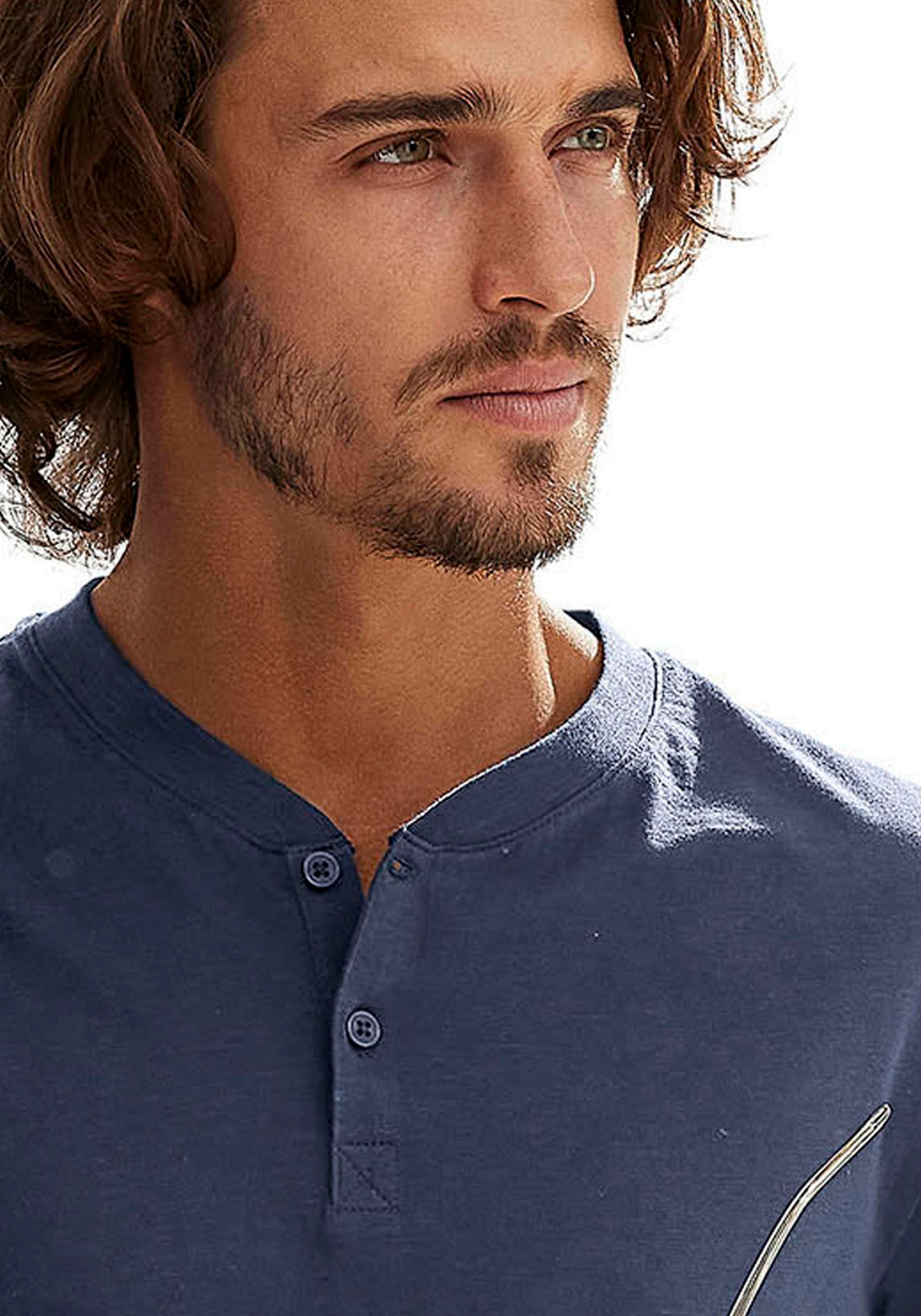 Thumbnail - H.I.S Henleyshirt Kurzarmshirt mit Henleykragen, strukturierte Baumwolle