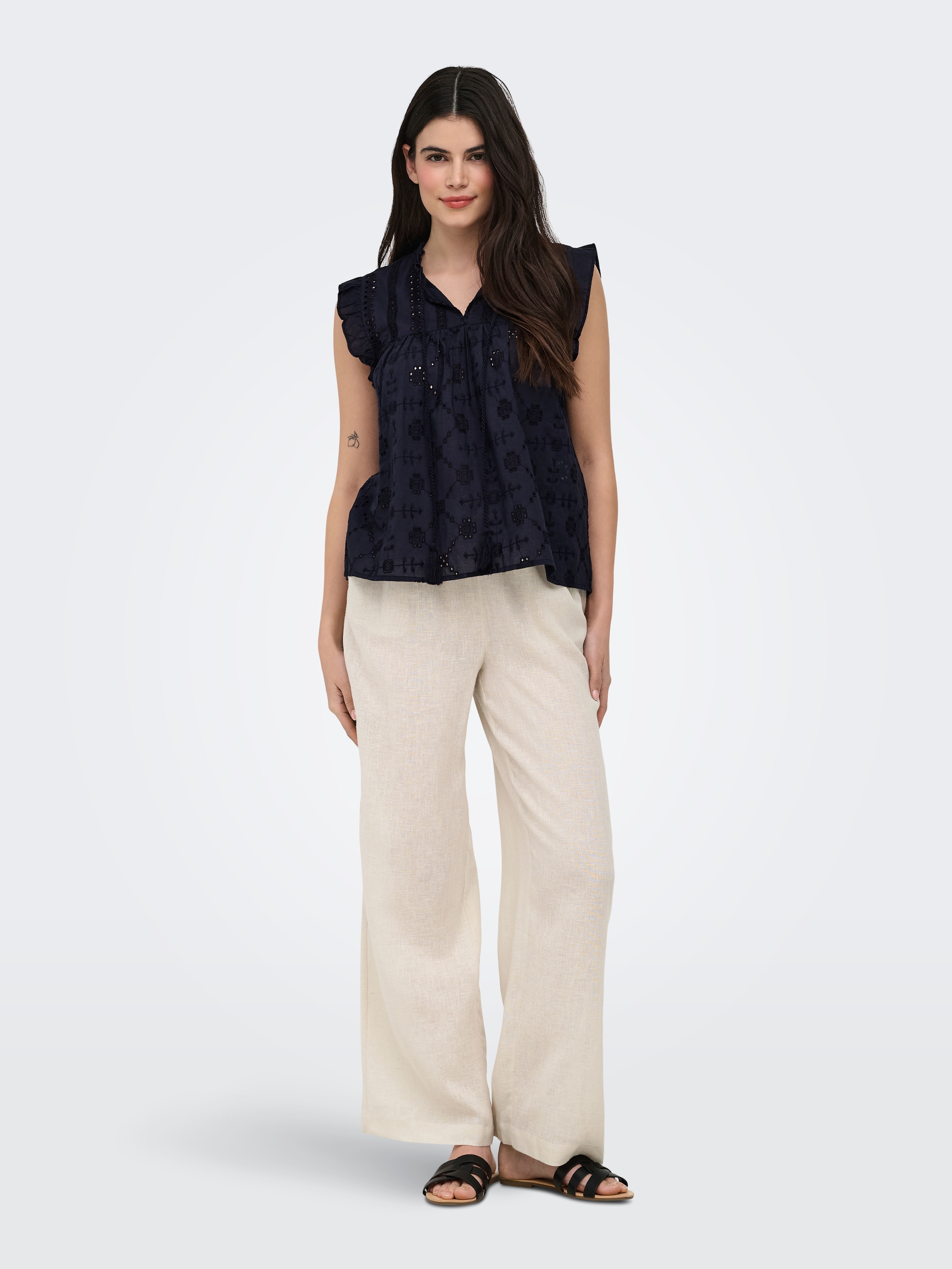 ONLY Schlupfhose »ONLBRUXELLES MW LIN BL TIE PANT PNT NOOS«  Sommerhose mit Leinen