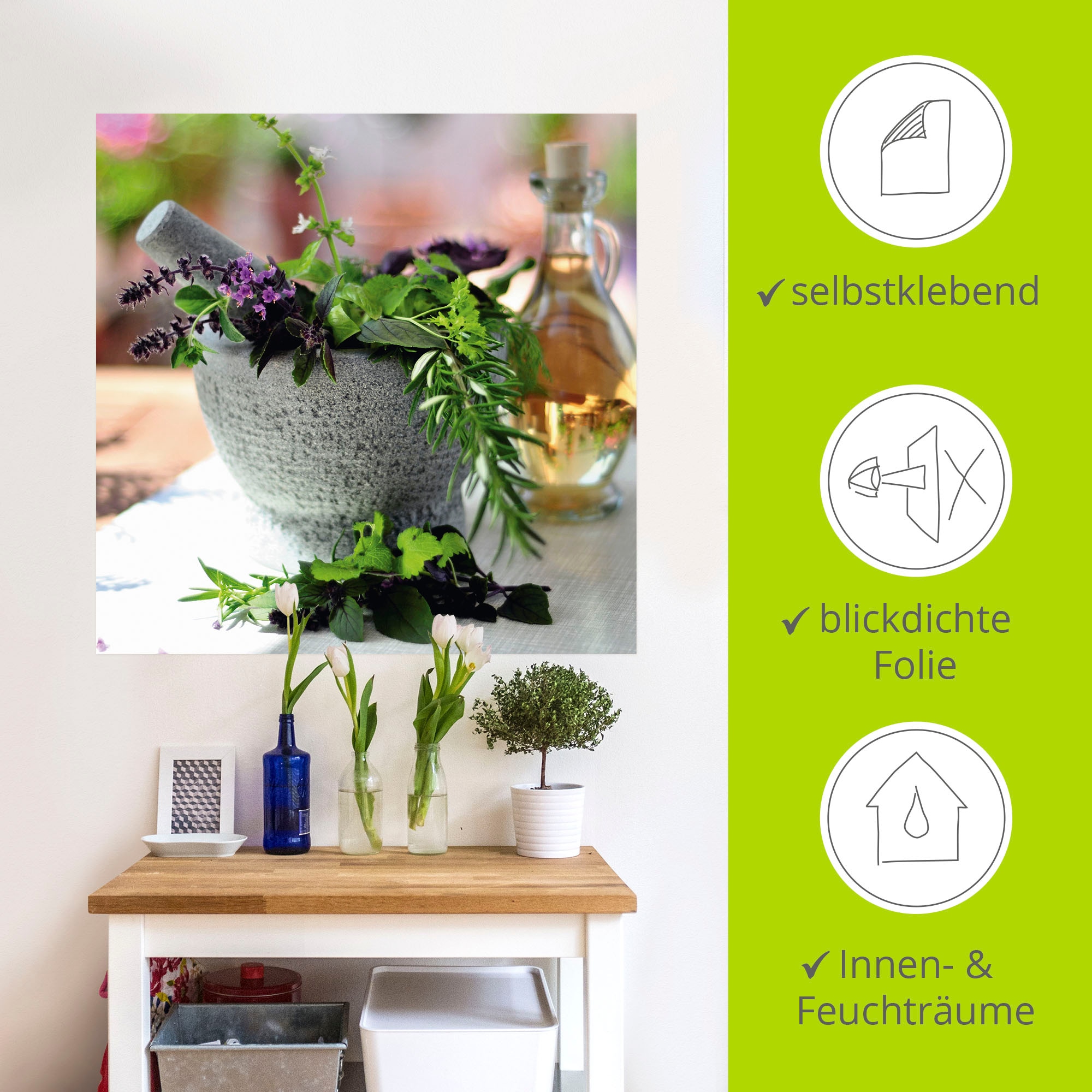 Artland Wandbild »Gesunder Kräutermix im Mörser«, Arrangements, (1 St.), als Poster, Wandaufkleber in verschied. Größen