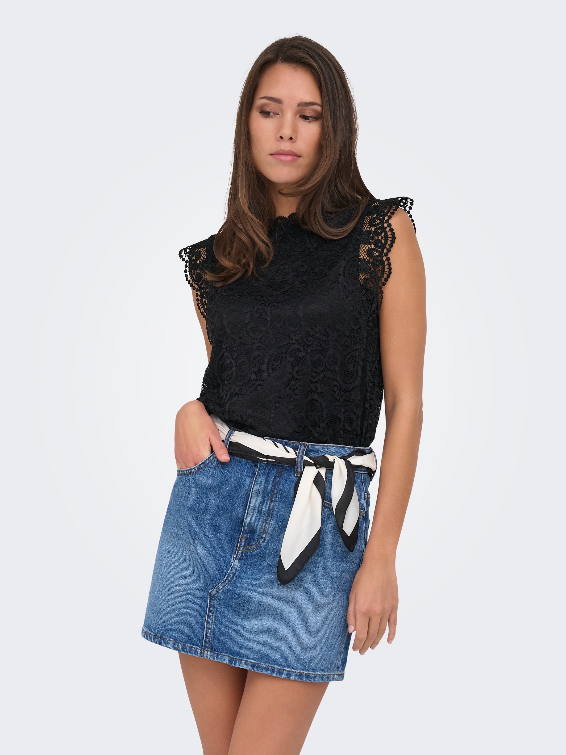 JDY "JDYLOTAS S/L LACE TOP JRS" Materialmix, regular fit