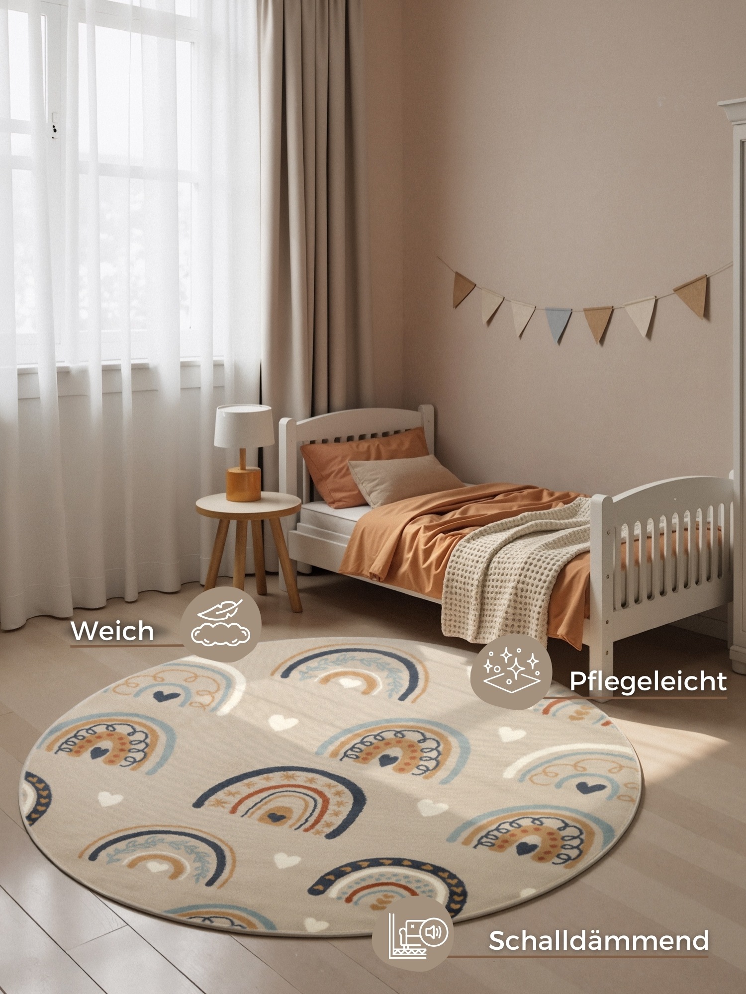 Kinderteppich HANSE HOME "Bowie", beige multifarben, H:10mm Ø:160cm, Polypropylen, Teppiche, Kinderteppich, Pflegeleicht, Weich, Kinderzimmer, Spielteppich, Spielunterlage 2