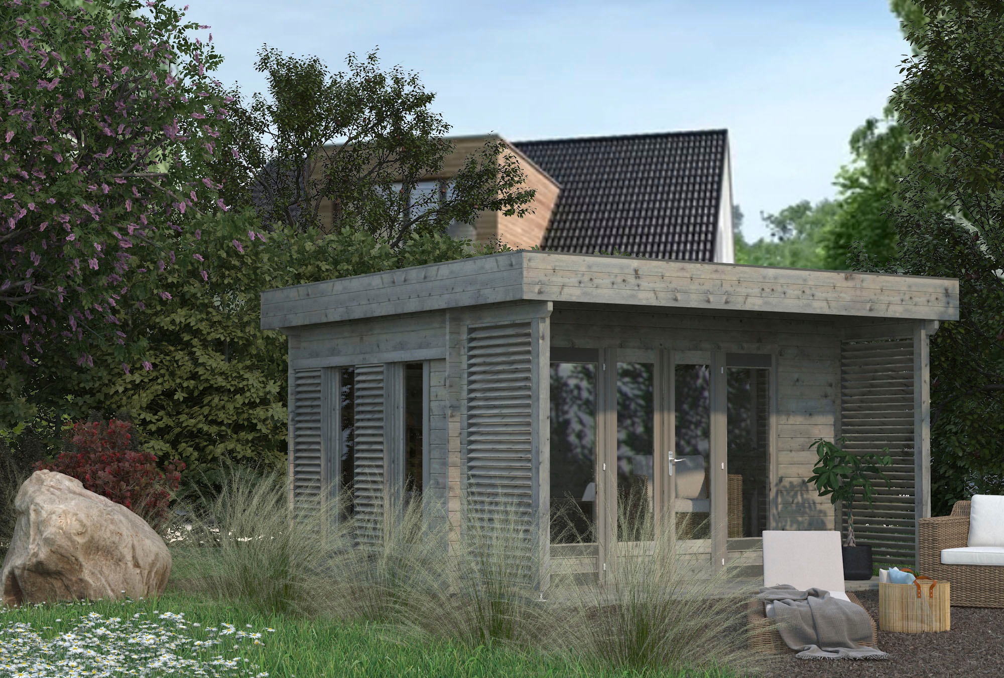 Palmako Gartenhaus »Caroline«, (Set), 10,2 m², mit Anbaudach und