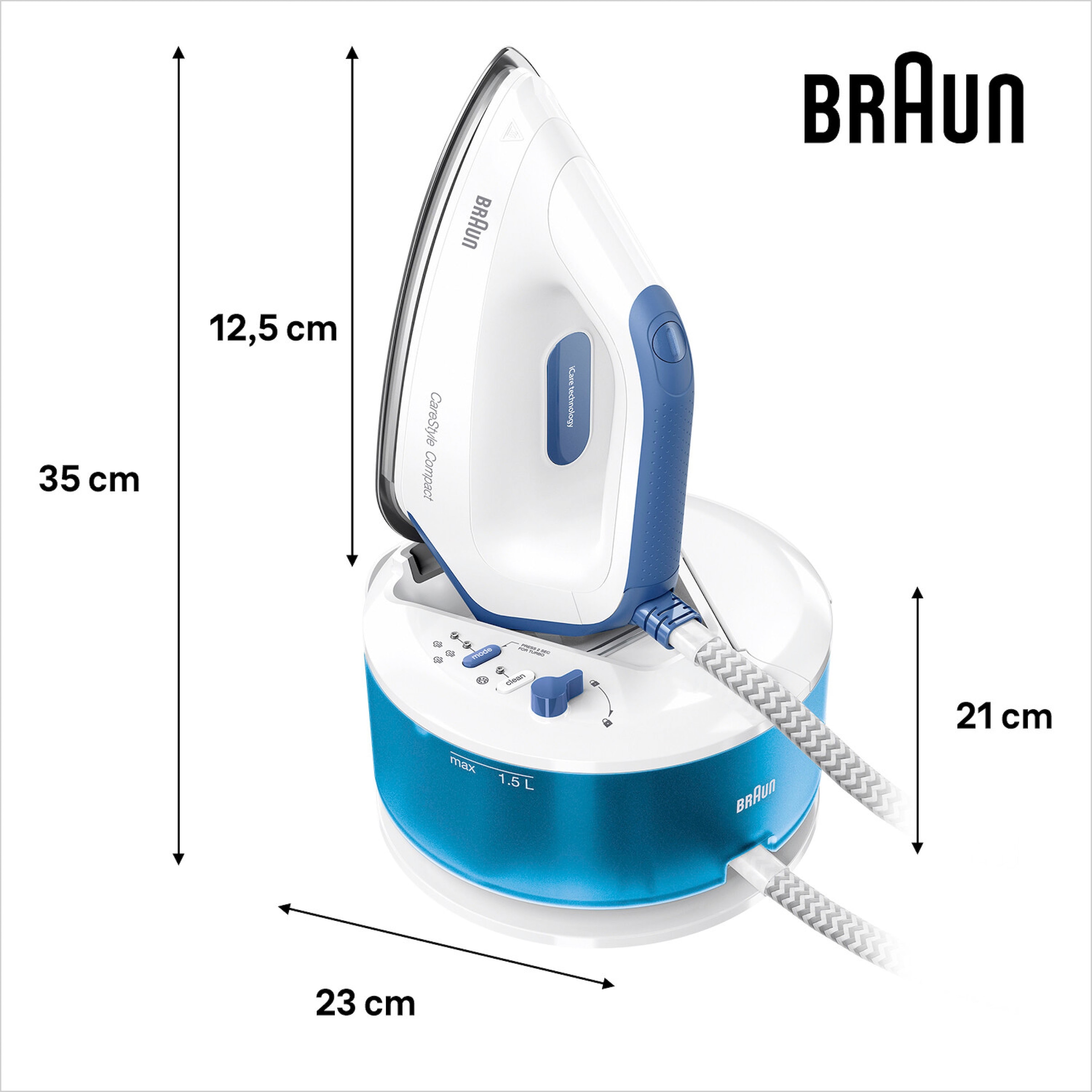 Braun Dampfbügelstation »CareStyle Compact IS2143BL«, blau, max. Dampfmenge  420g/min, Rückwärtsbügeln über Knöpfe kaufen | BAUR