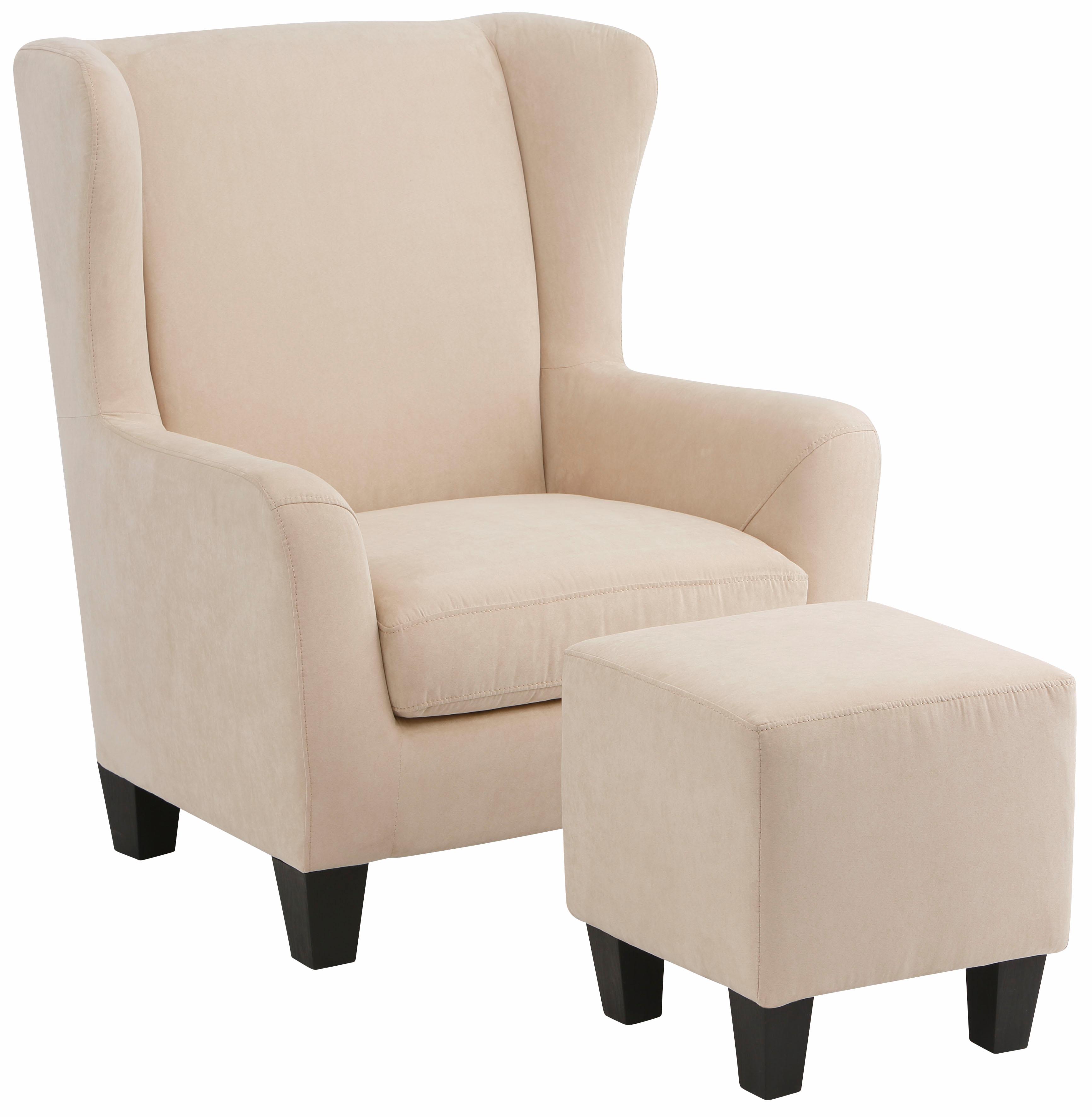 Home affaire Sessel Chilly, (Set, 2 St., bestehend aus Sessel und Hocker), mit bequemer Federkern-Polsterung, in drei unterschiedlichen Bezugsqualitäten erhältlich, Sitzhöhe 44 cm