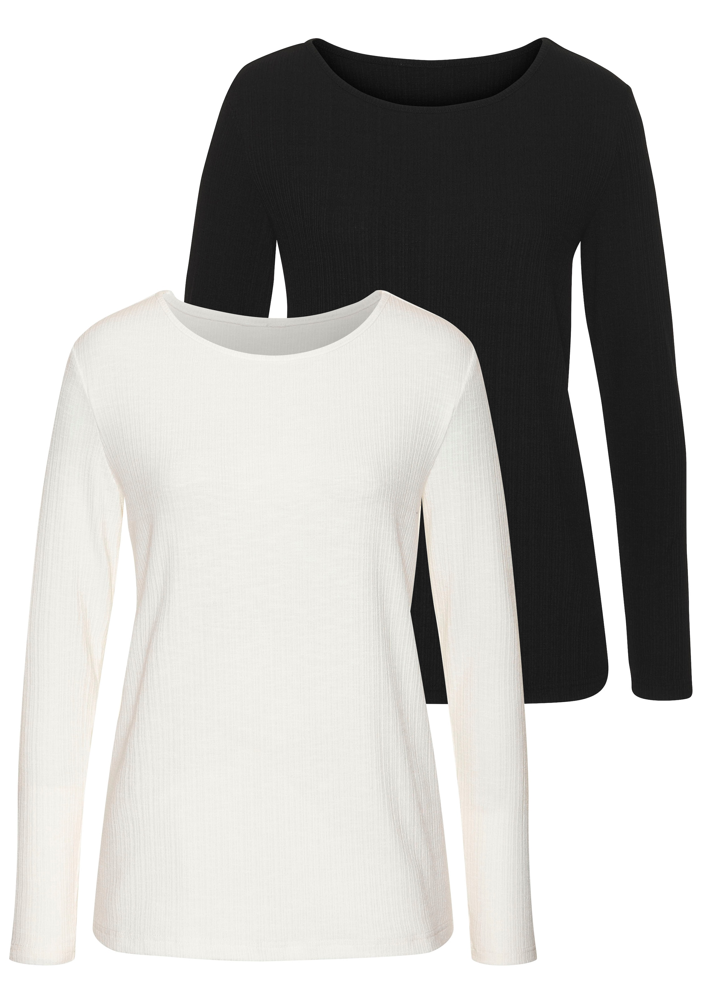 Vivance Langarmshirt "mit modischer Rippstruktur", (2er-Pack), aus weichfli günstig online kaufen