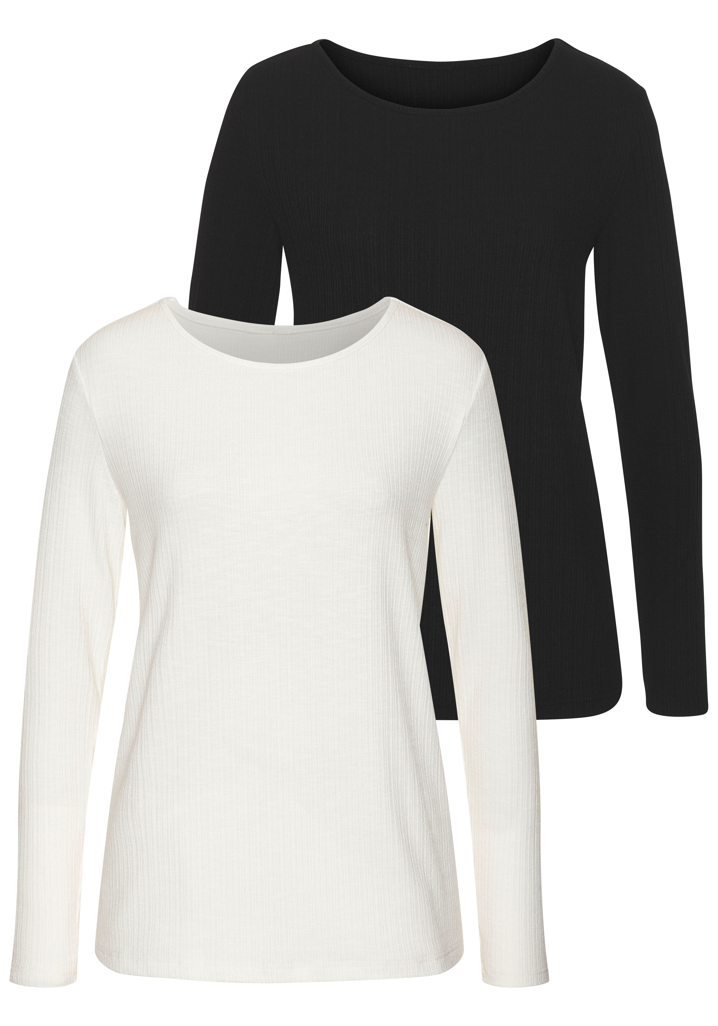 Vivance Langarmshirt "mit sommerlicher Rippstruktur" 2er-Pack, aus weichfließender Qualität mit Viskose