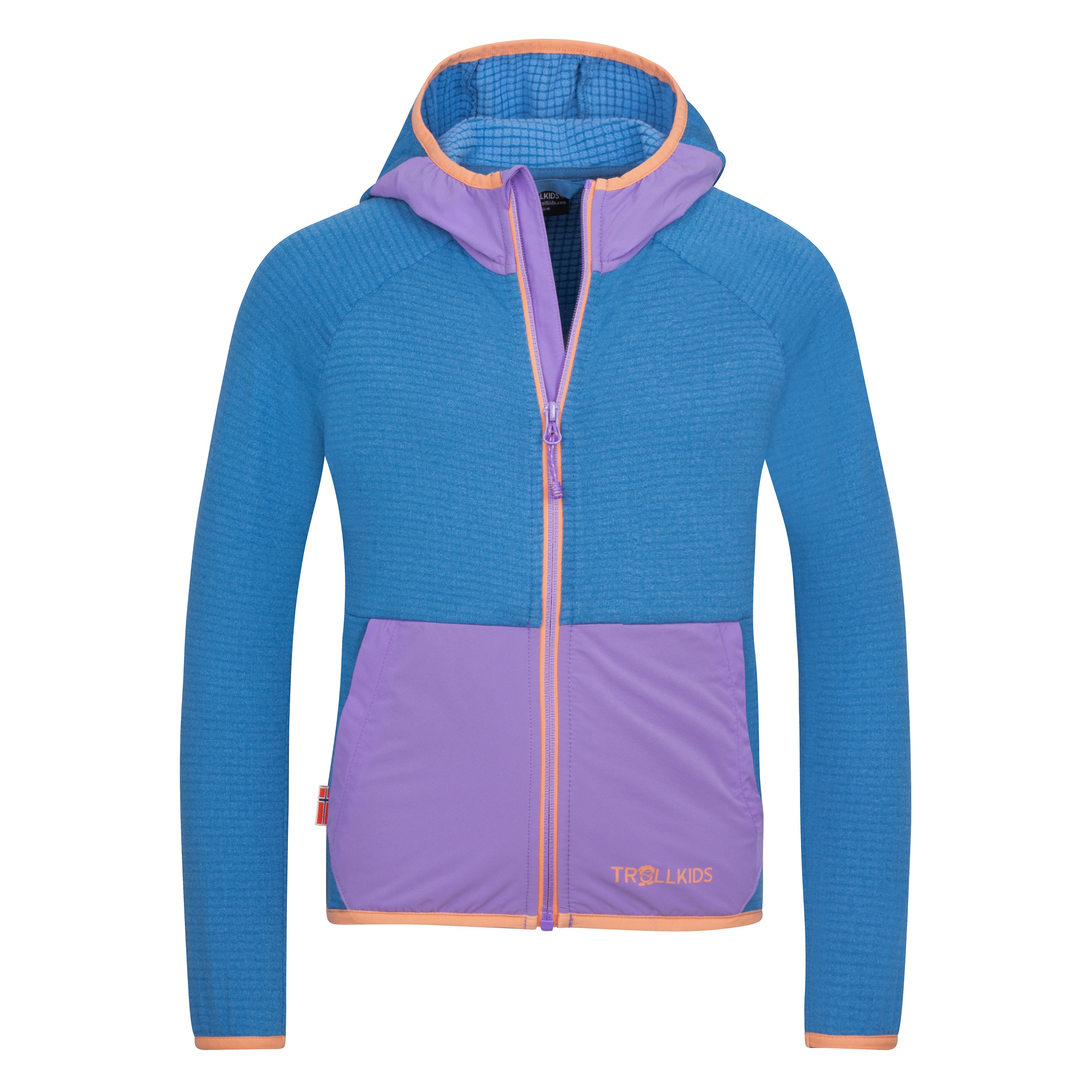 Fleecejacke TROLLKIDS "GIRLS HOLMEDAL JACKET", Mädchen, Gr. 164, cornflower, violet sorbet, Obermaterial: 90% Polyester, 10% Elasthan, Jacken Fleecejacke