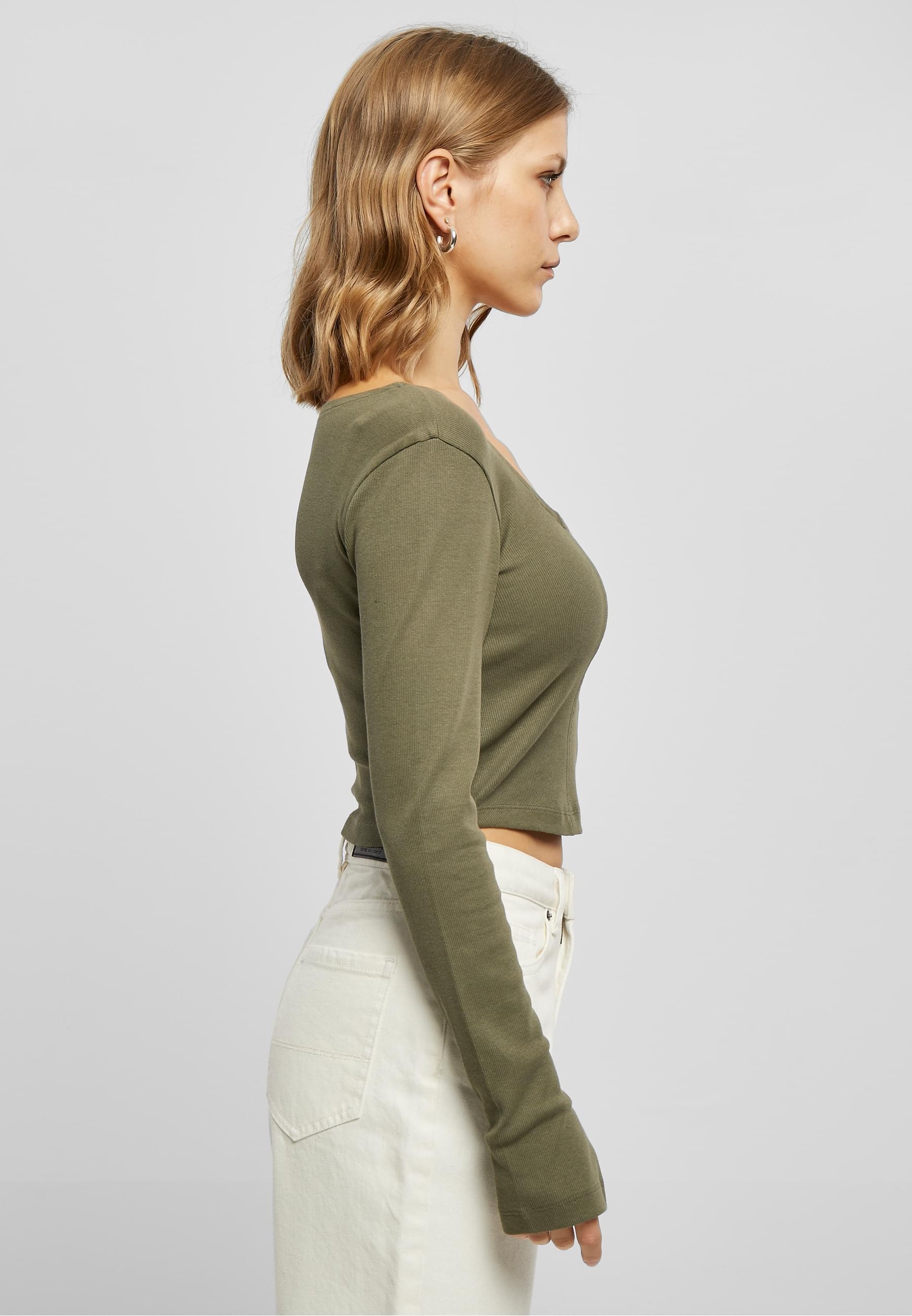 URBAN CLASSICS Longsleeve »Urban Classics Damen Ladies Short Rib Corsage Longsleeve«, (1 tlg.)