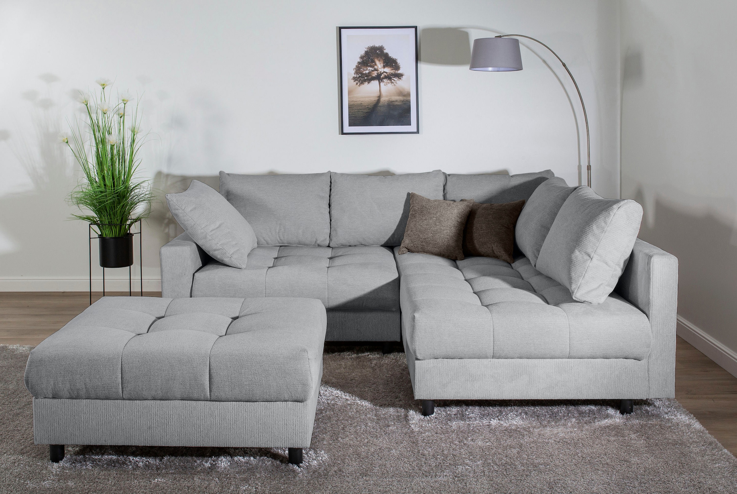 COLLECTION AB Ecksofa "Toni L-Form, B: 215 cm, XXL-Liegefläche 178x190 cm mit Hocker" Set: Sofa & Hocker, 2 Zierkissen, Federkern, frei stellbar