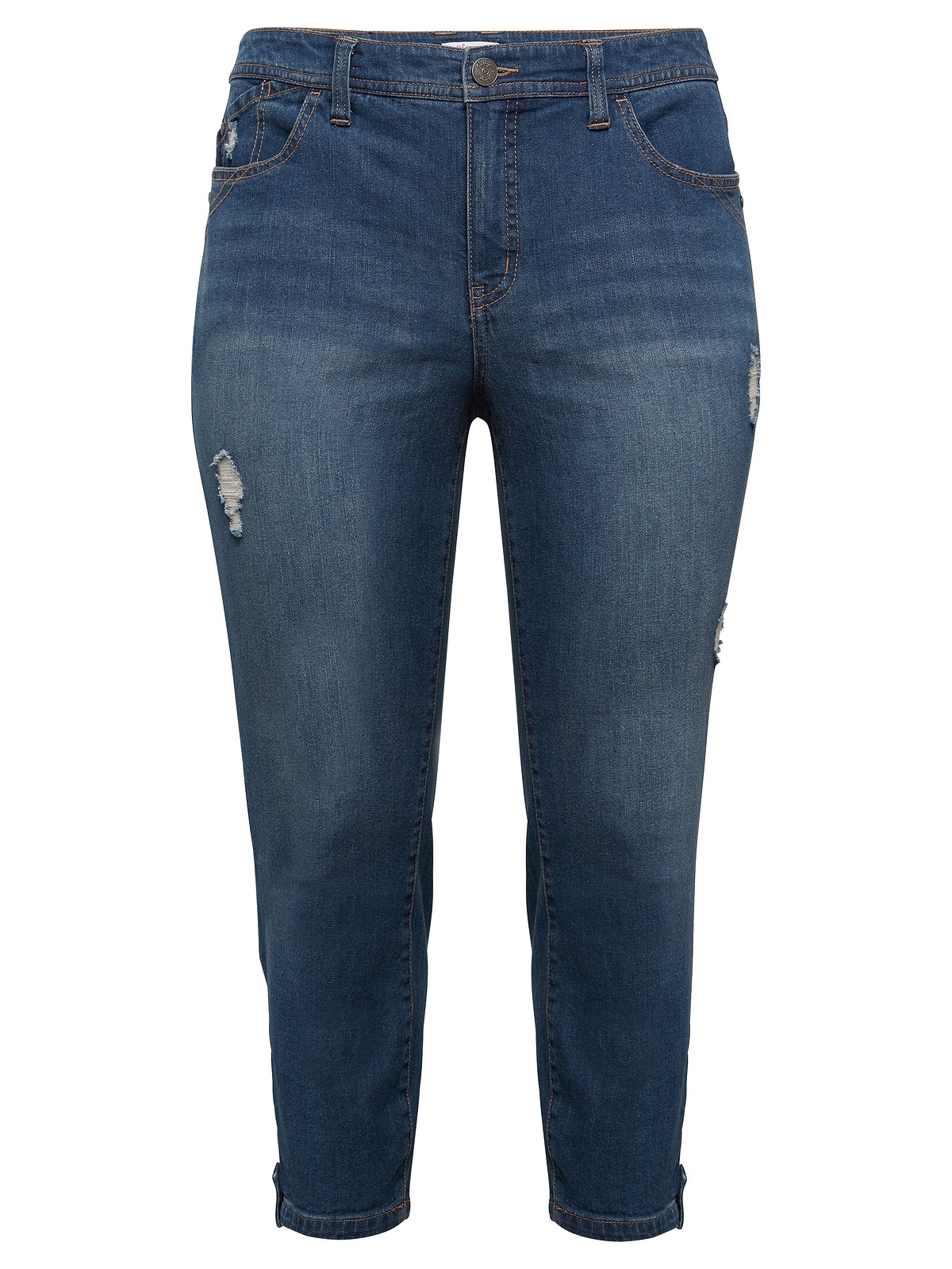 Sheego Stretch-Jeans »Große Größen«, in für mit bestellen BAUR 7/8-Länge Destroyed-Effekten 