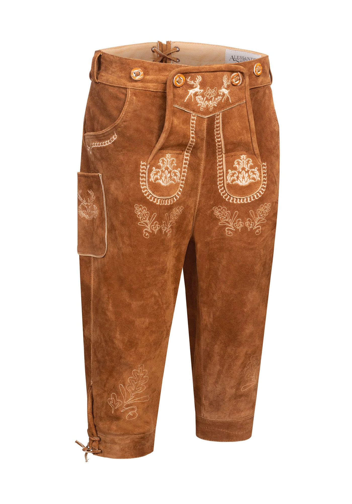 Alessandro Salvarini Trachtenlederhose »ASGustl«, Lederhose in Trachtenstil mit Stickerei und Trägern aus Echtleder