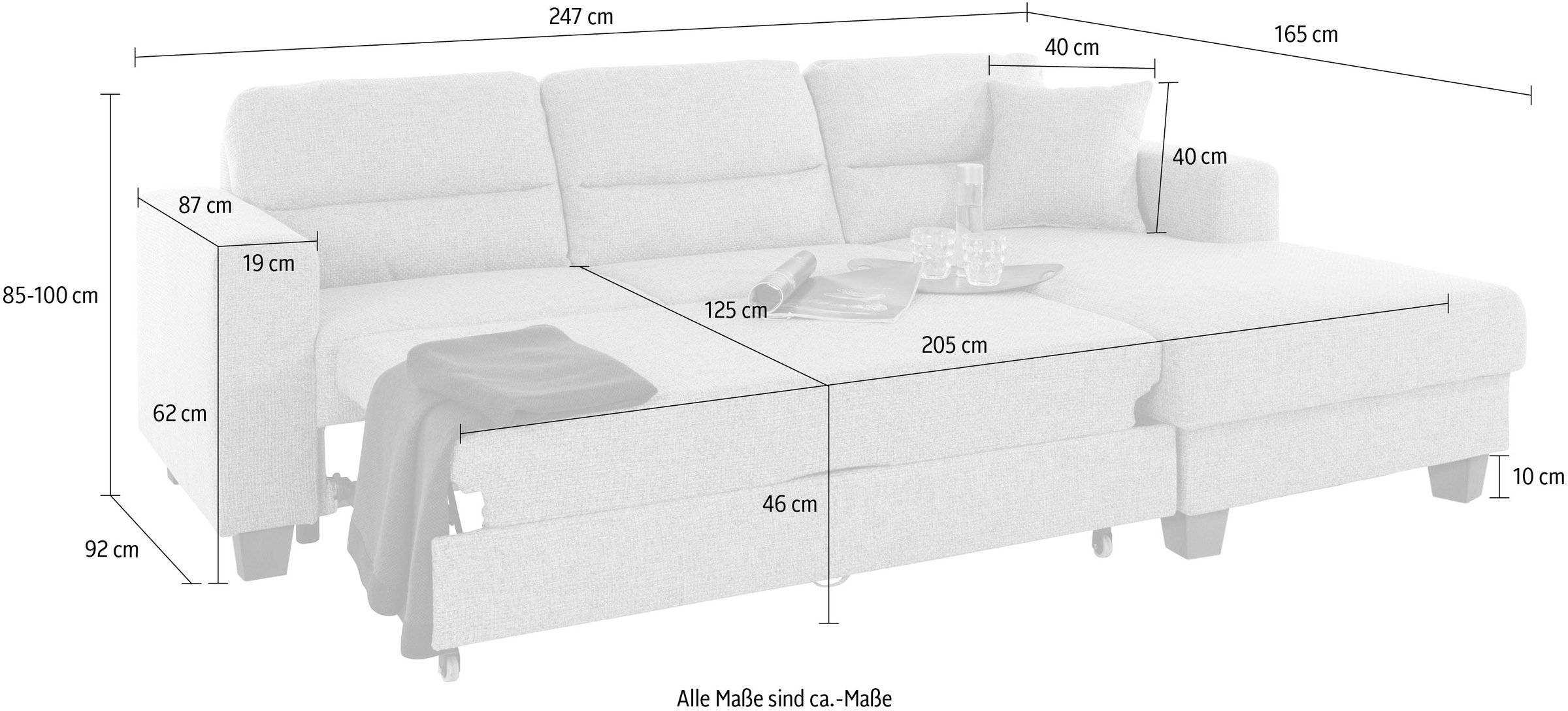 TRENDMANUFAKTUR Ecksofa »Chamber, zeitlos und modern, bequem mit hohem Sitzkomfort, L-Form«, inklusive einer Kopfstütze, wahlweise mit Schlaffunktion