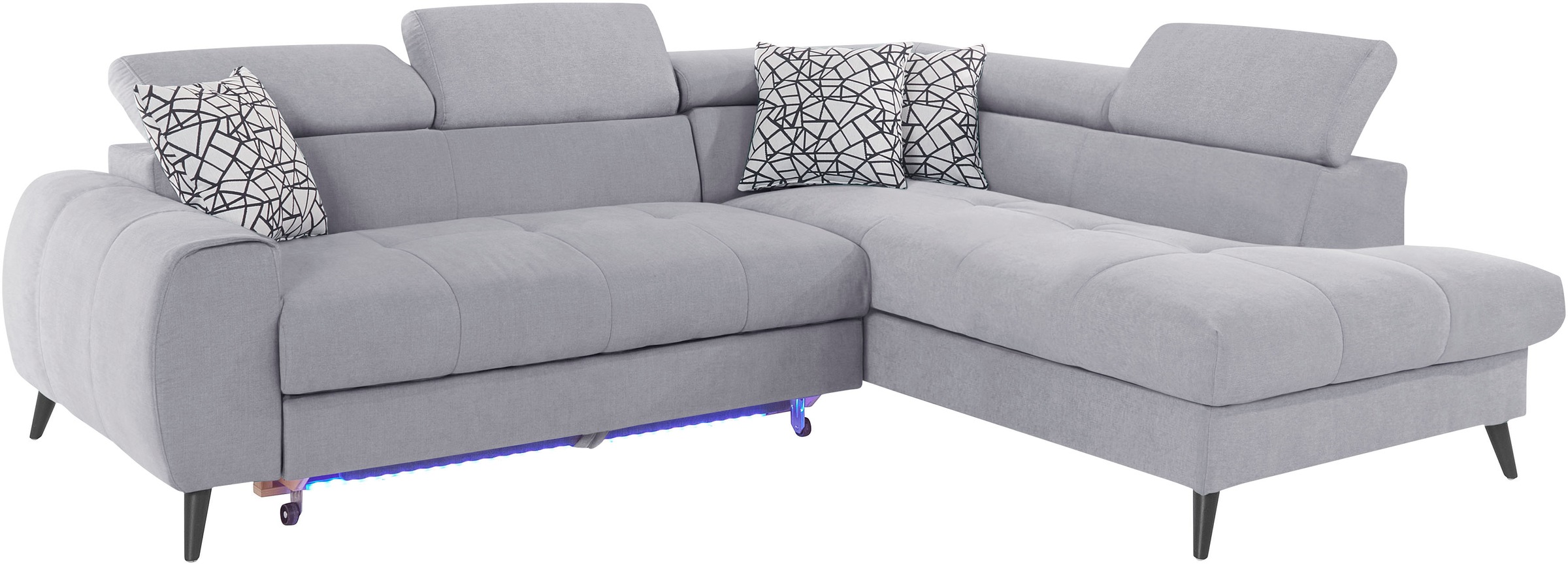 COTTA Ecksofa »Mia L-Form mit 3 Zierkissen«, wahlweise mit Bettfunktion, Bettkasten, Beleuchtung & Wireless-Charger