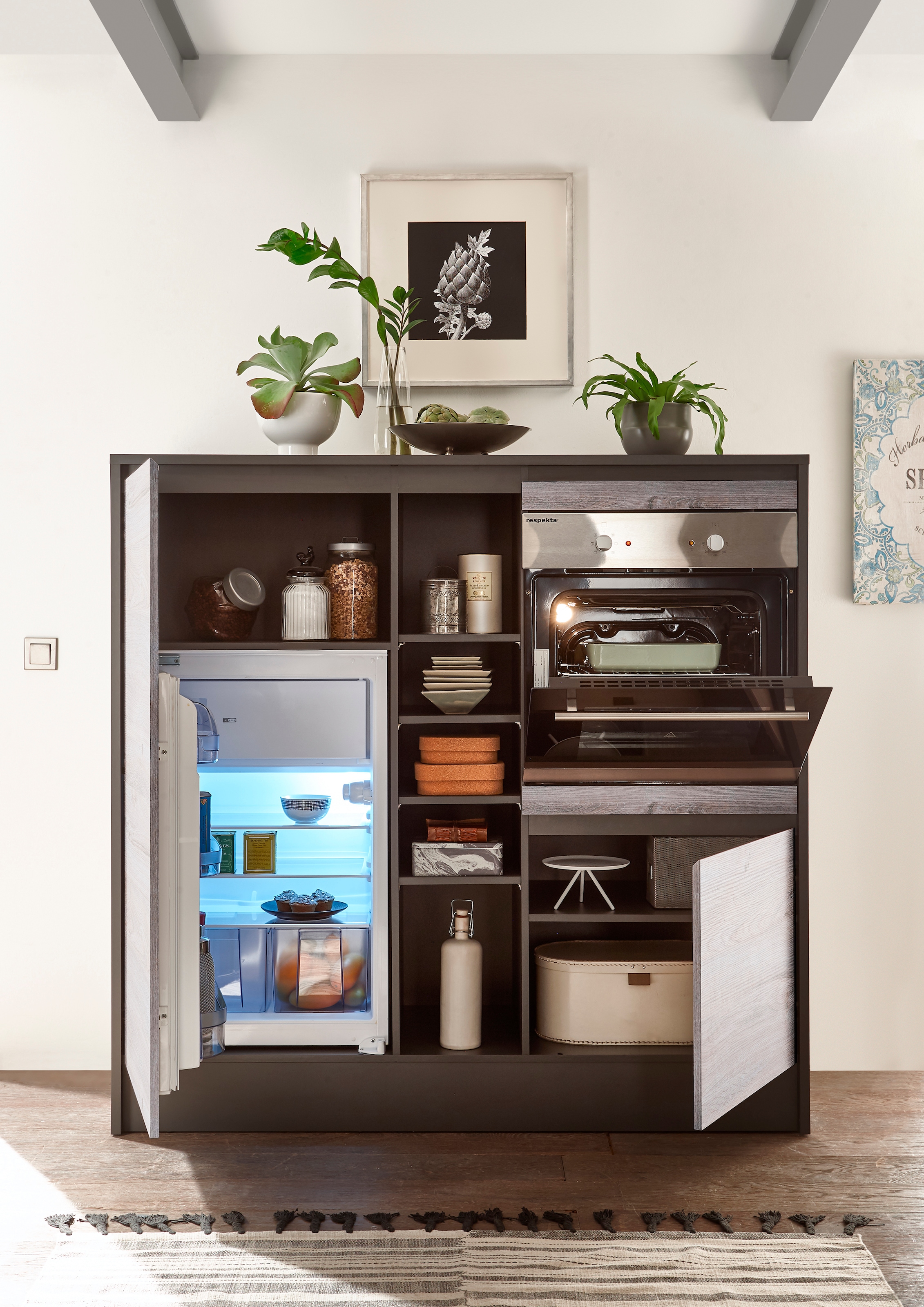 BASIC by Balculina Küchenzeile »Less«, (Set), ohne E-Geräte, Breite 210 cm + 150 cm