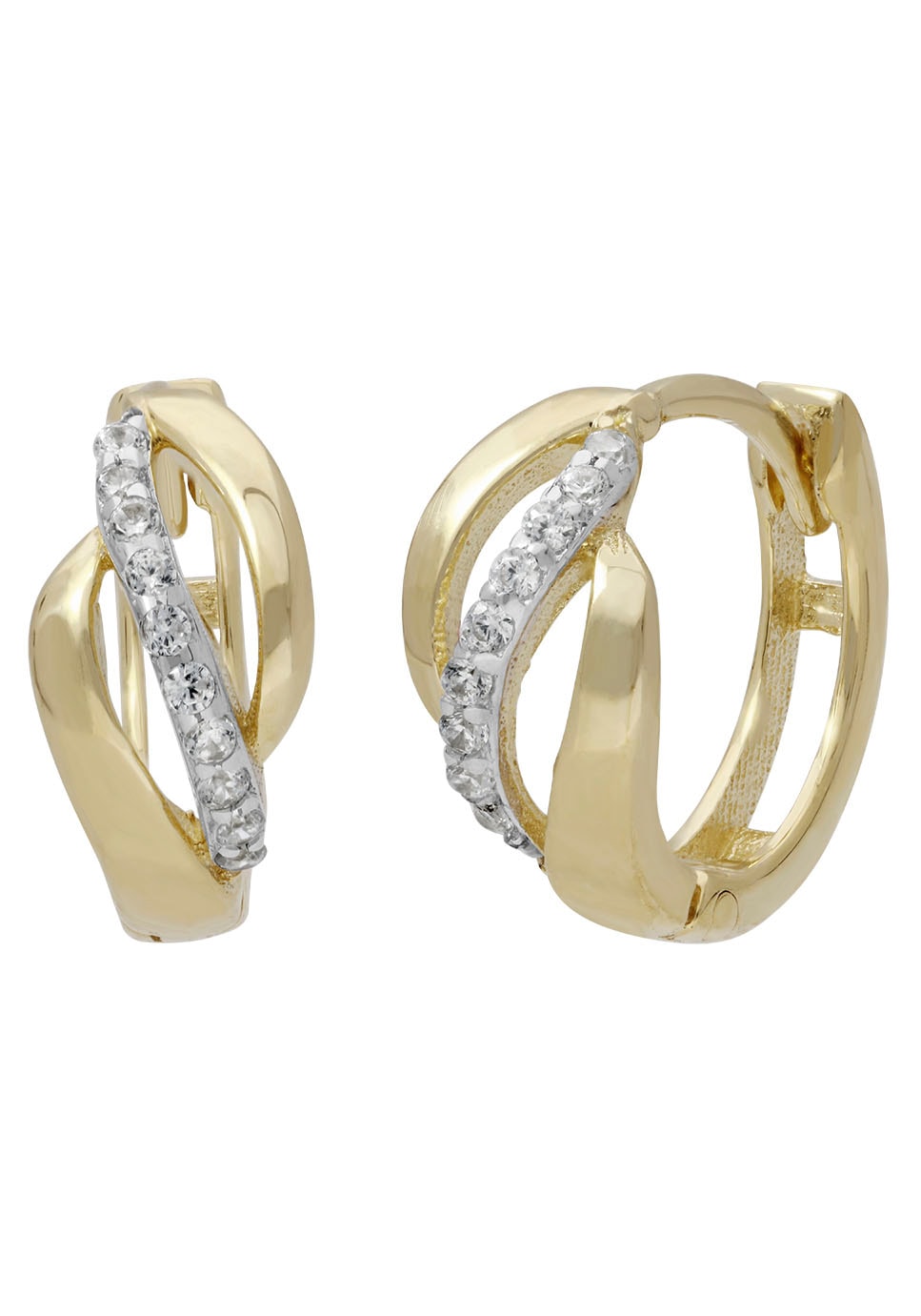 FIRETTI Damen Paar Creolen "Schmuck Geschenk Gold 333 Ohrschmuck Gold glitzernd", 13mm, Gelbgold 333, gelb, Gelbgold 333, Ohrringe, mit Zirkonia