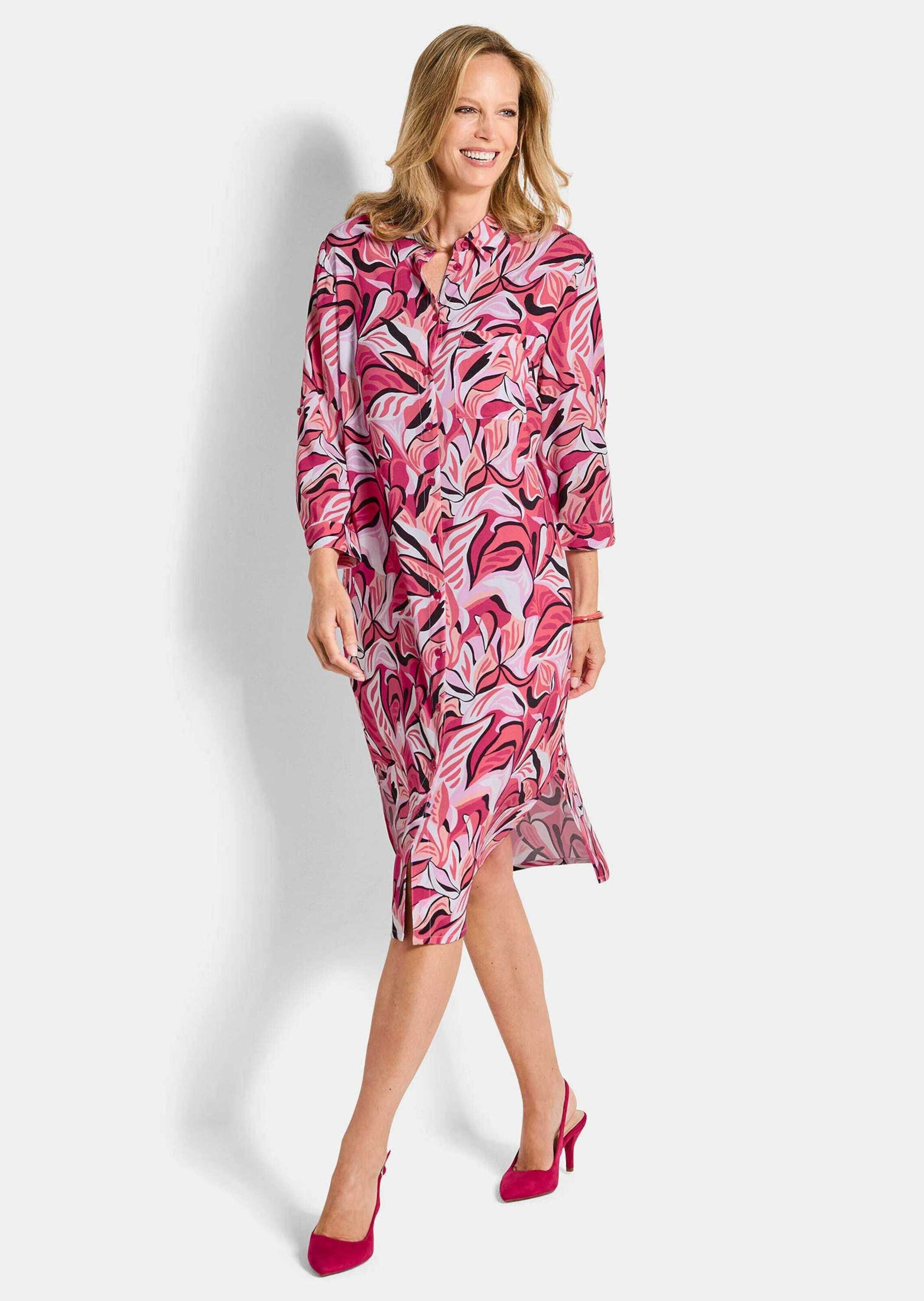 GOLDNER Sommerkleid »Kurzgröße Hemdblusenkleid mit Blätterprint«