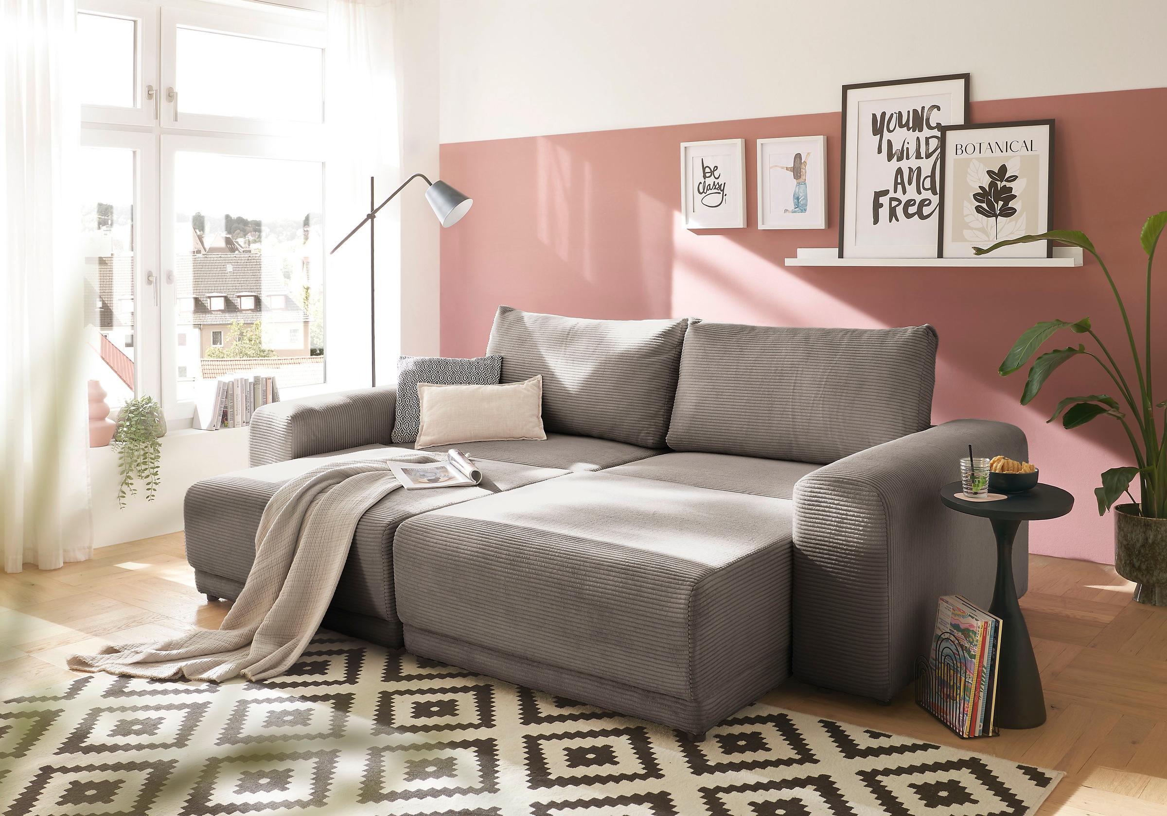 OTTO home Schlafsofa »PHEELIX Cord, mit 3 Funktionen« Elemente einzeln oder gleichzeitig ausziehbar, bequemer Sitzkomfort
