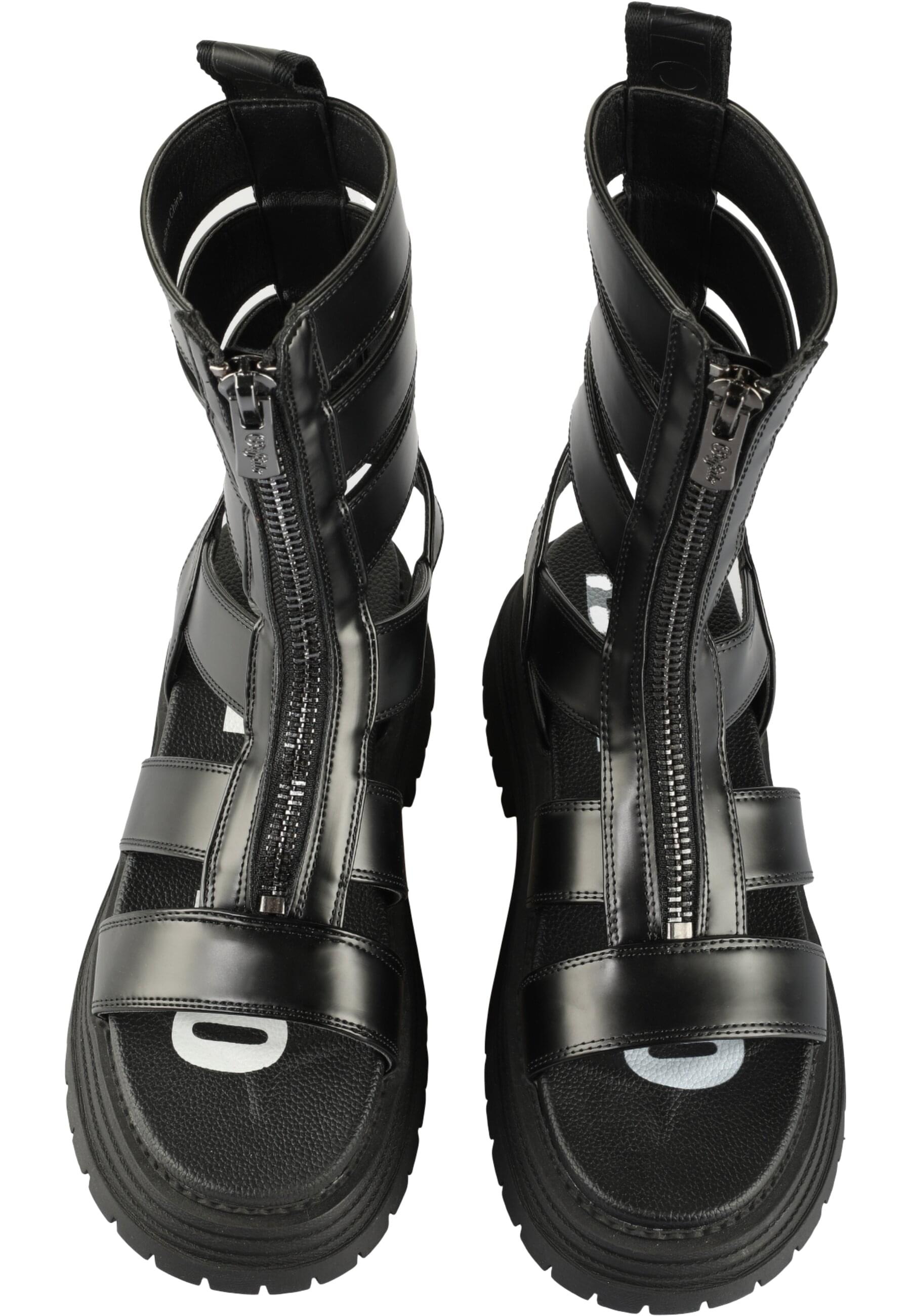Schaftsandalette BUFFALO "Buffalo Sandalen Lederimitat", Damen, Gr. 37, schwarz, Lederimitat, Schuhe