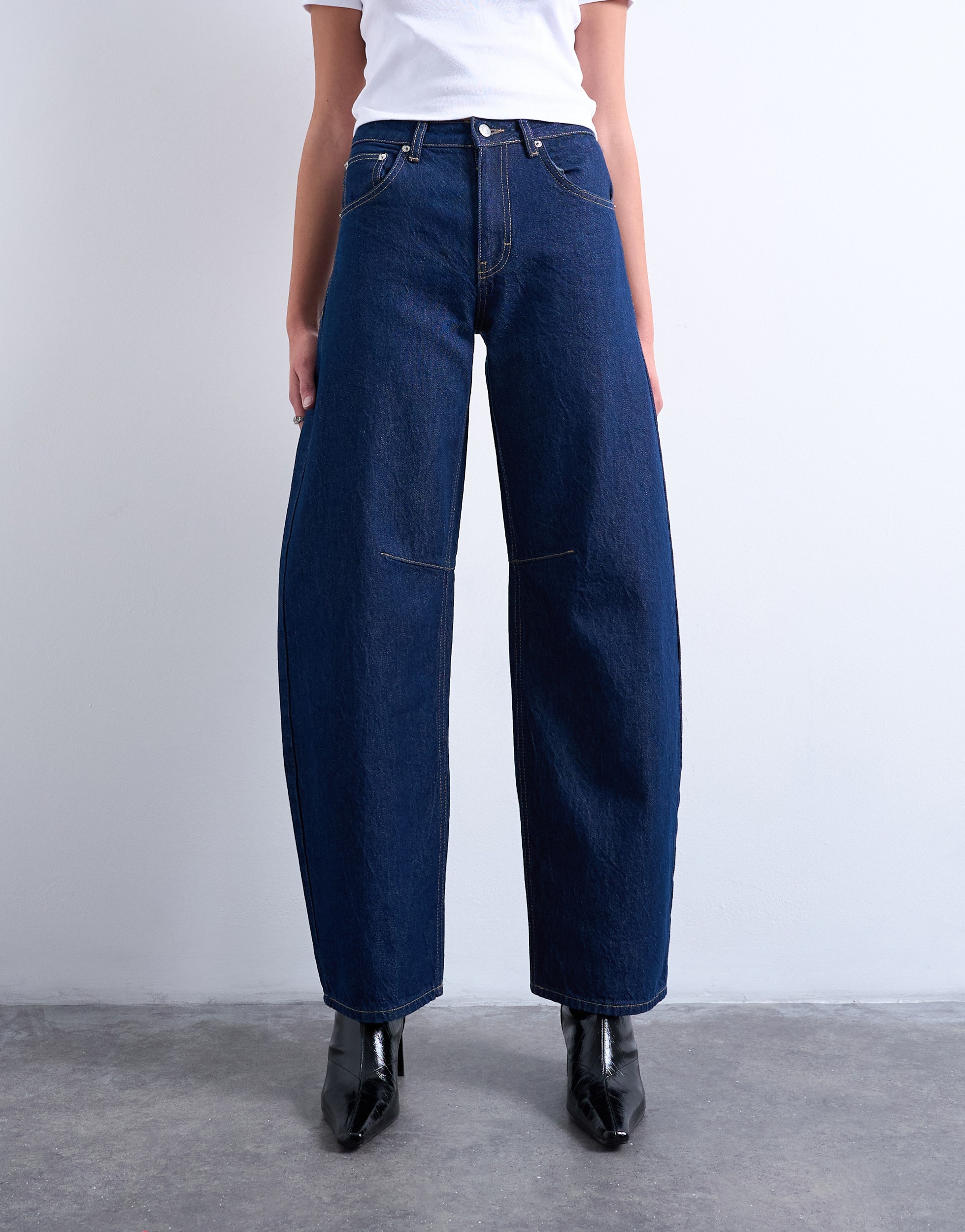 TOPSHOP Weite Jeans "TSBARREL HR DENIM JEANS DB NOOS" Baumwolle, Barrel Fit, high waist