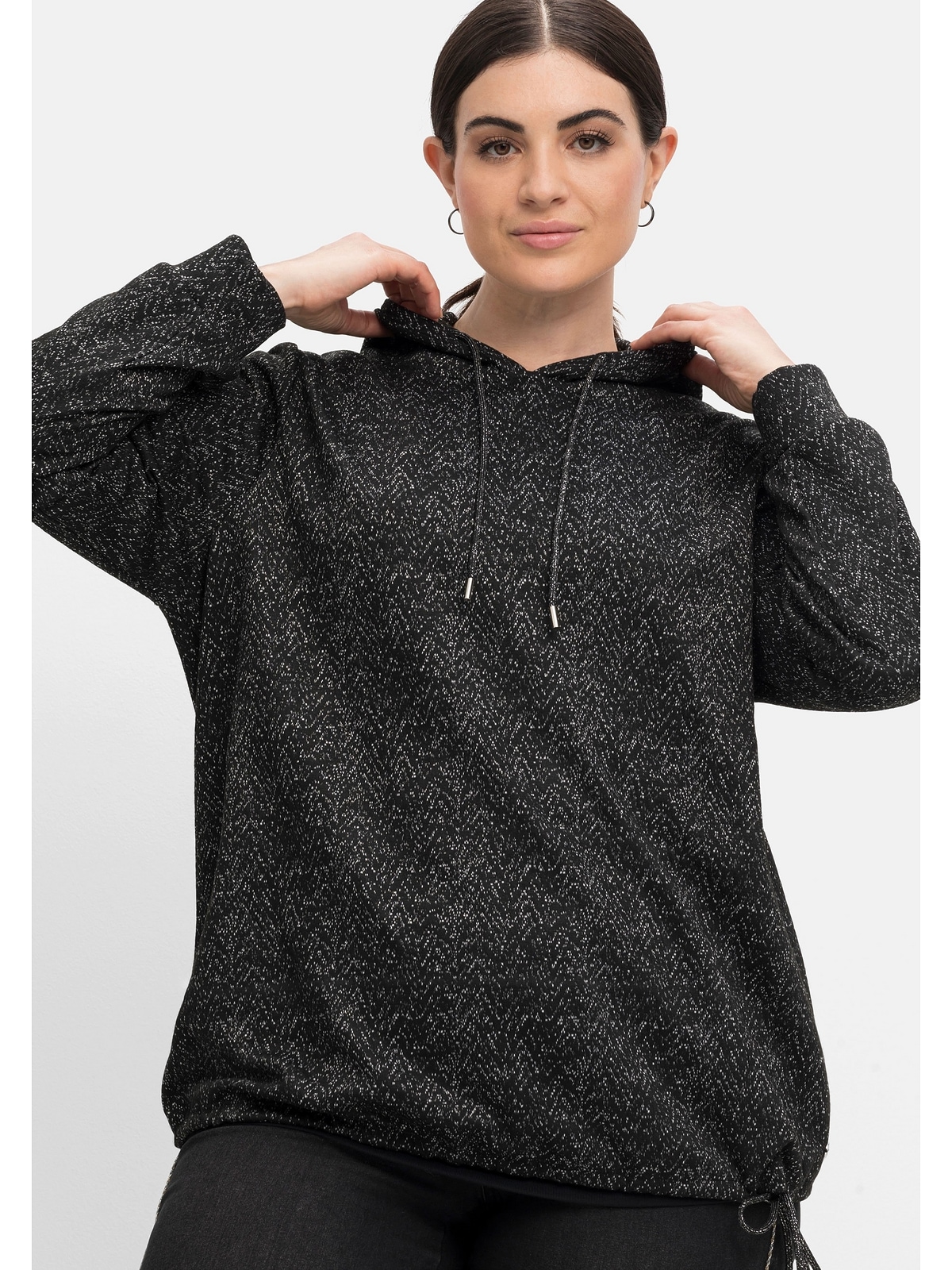 Sheego Kapuzensweatshirt »Große Größen«, in Salz-und-Pfeffer-Optik online  bestellen | BAUR