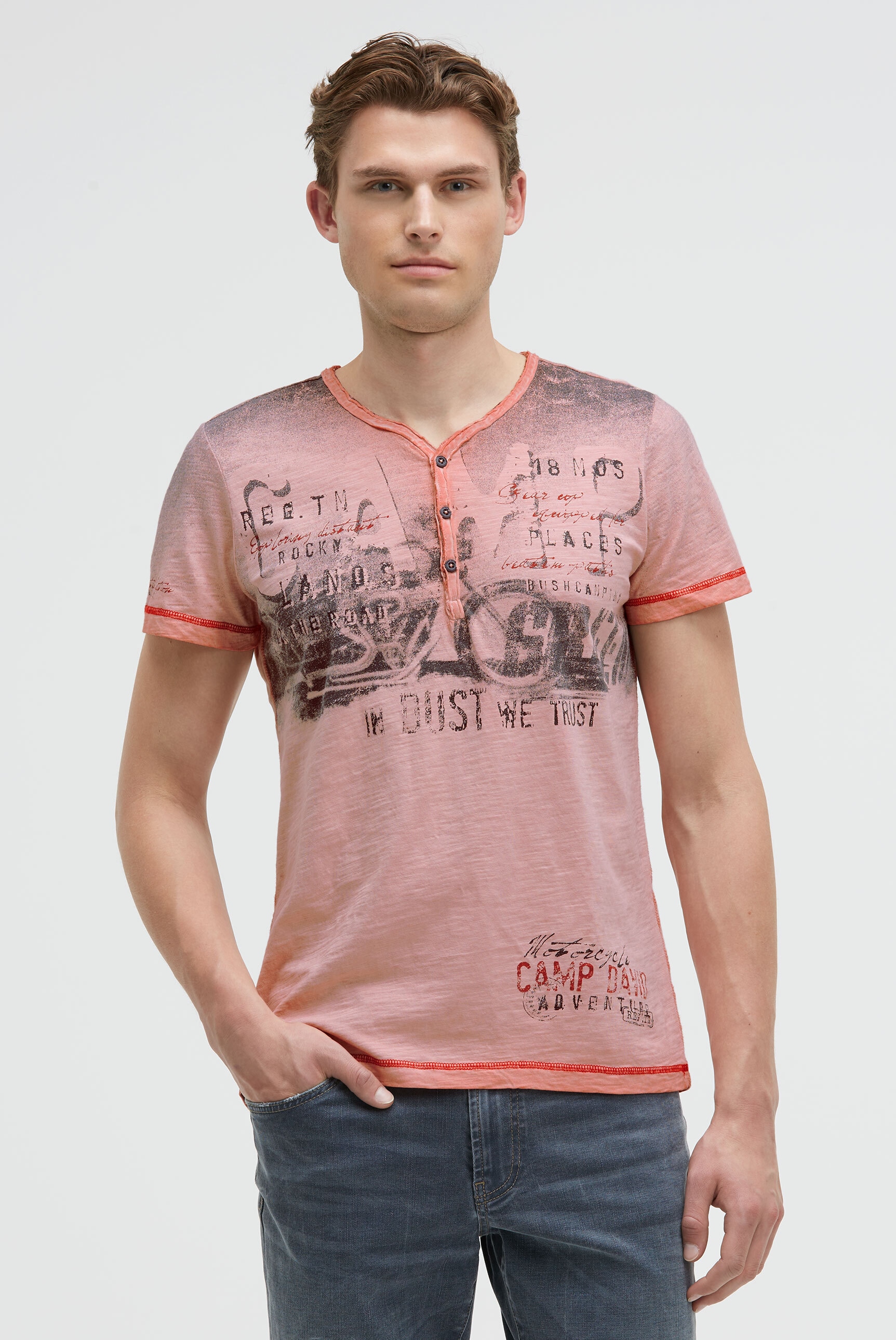 CAMP DAVID Henleyshirt, mit offener Kante am Ausschnitt günstig online kaufen