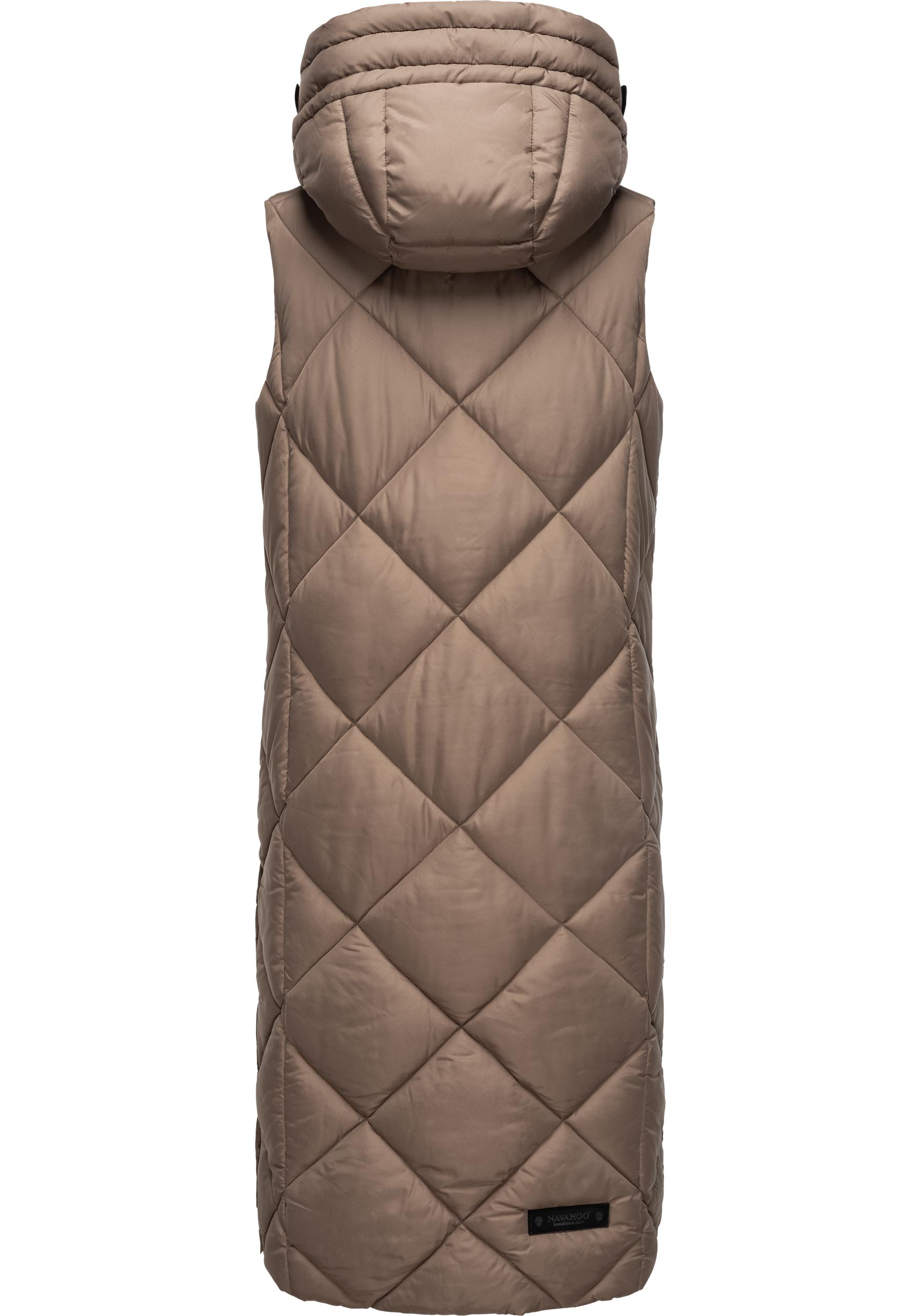 Thumbnail - Navahoo Steppweste "Schnuckel" warme Damen Outdoor-Weste lang mit Kapuze