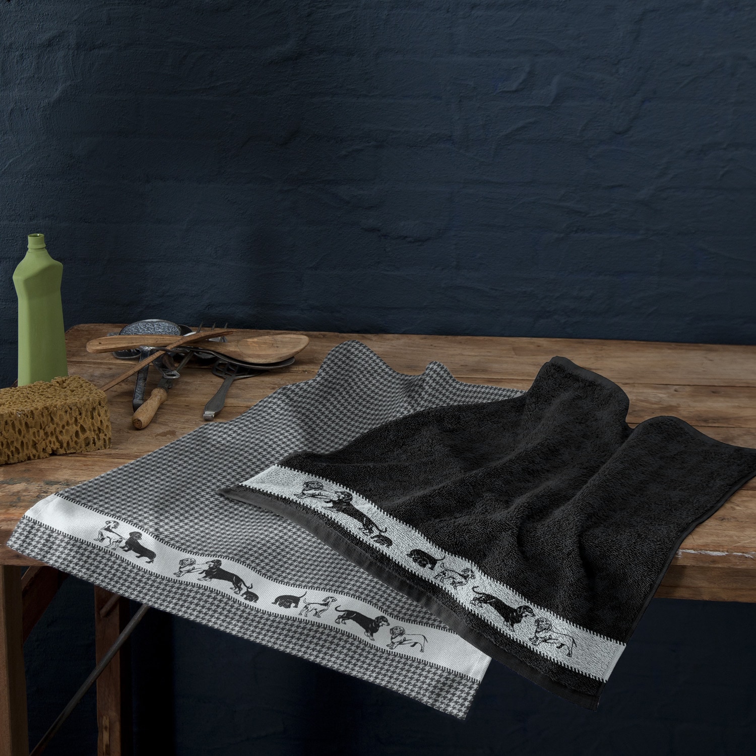 DDDDD Geschirrtuch »DDDDD Küchentuch Saar 50 x 55 cm, Schwarz (6er-Pack)« schnell trocknend, 100% Baumwolle, mit Dackel Bordüre