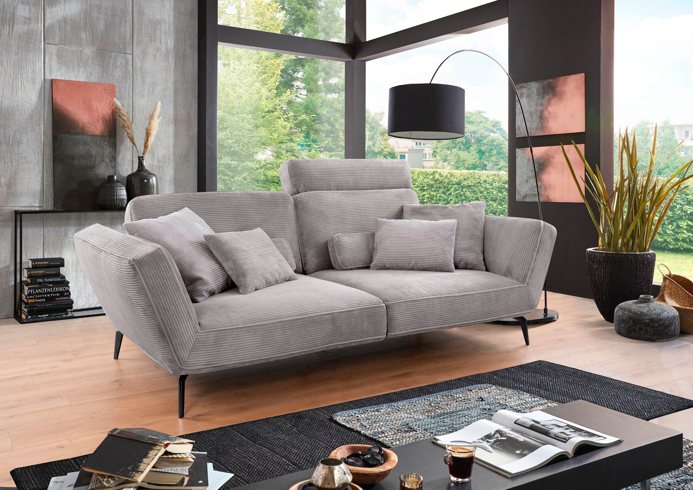 set one by Musterring Big-Sofa "SO 4500 Mega-Sofa, mega bequem, Cord Bezug", Füße in zwei Farben, wahlweise mit Kopftütz