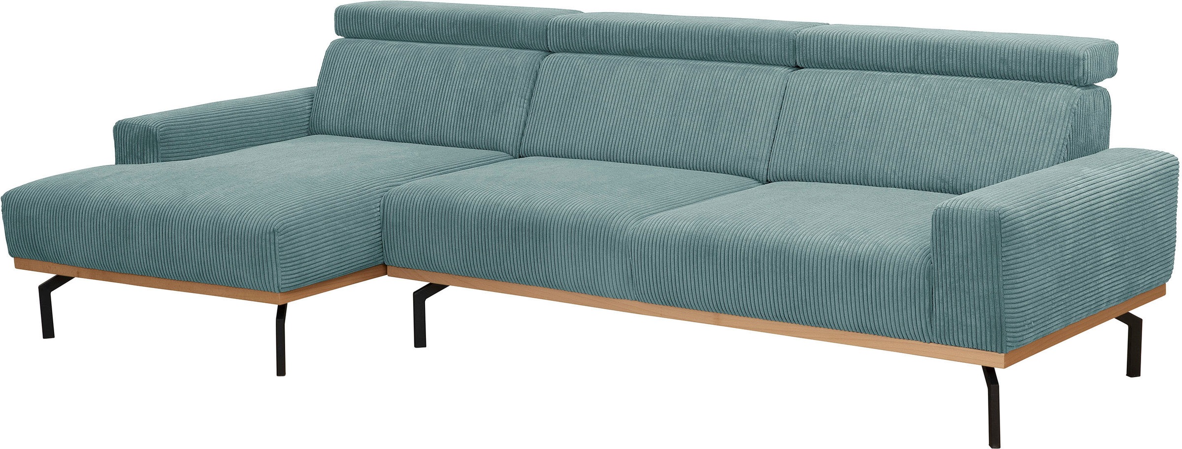 Max Winzer® Ecksofa »Designsofa hoher Sitzkomfort durch verstellbare Kopfteile, Cord Bezug«, umlaufender Echtholzsockelrahmen, feste Polsterung