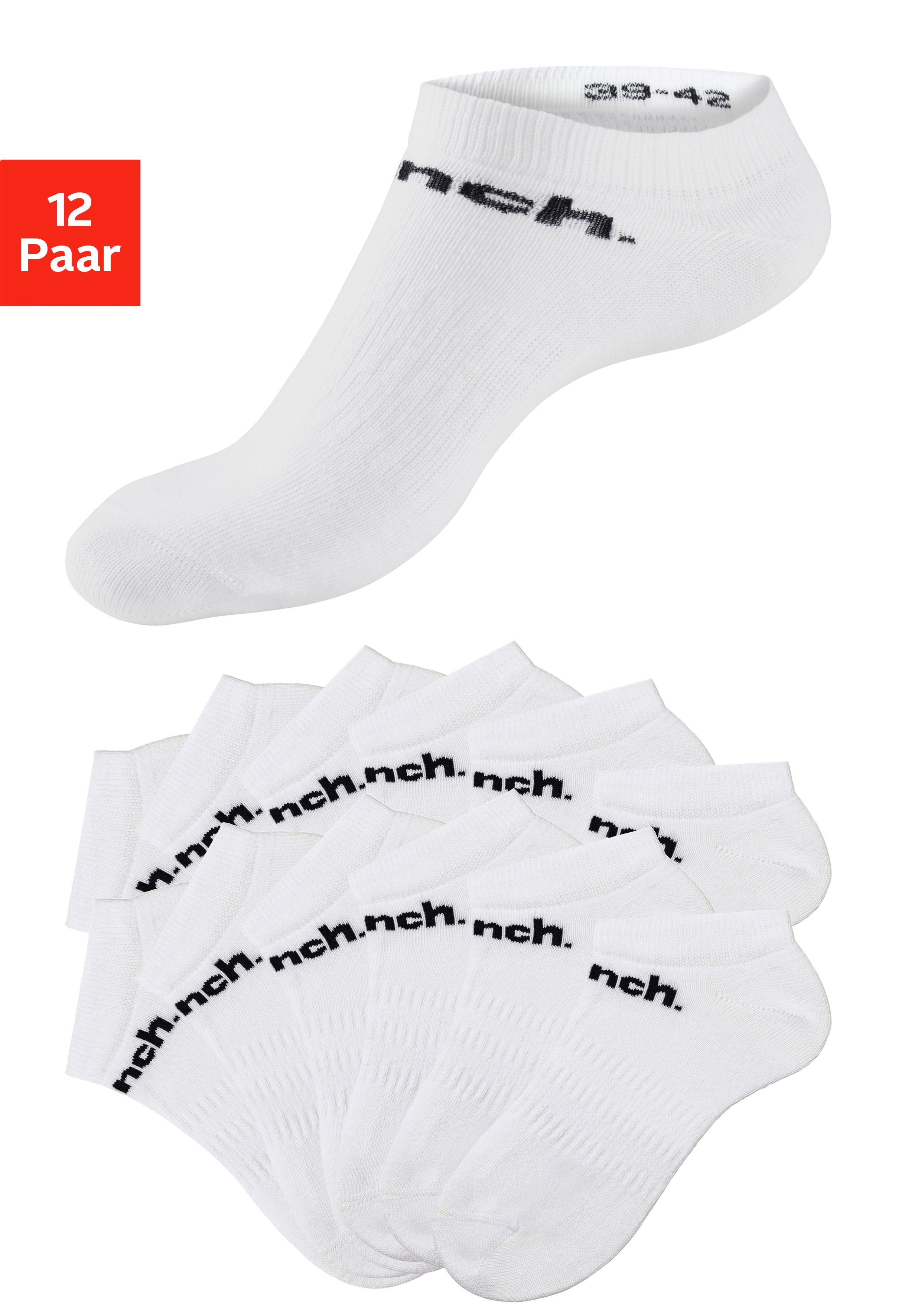 Bench. Sportsocken "Damen Herren Sneaker Socken, Laufsocken niedrige Socken" Packung, 12 Paar tlg. Sneakersocken mit klassischem Logoschriftzug