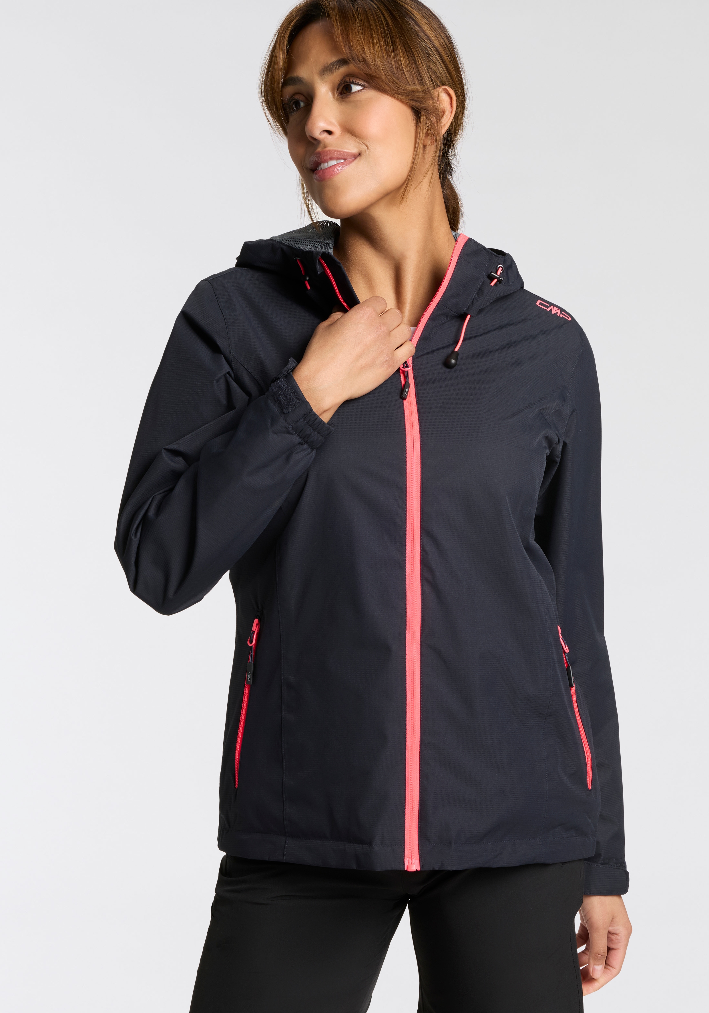 CMP Regenjacke "WOMAN JACKET FIXED HOOD" mit Kapuze mit Kapuze, wasserdicht, winddicht, atmungsaktiv, schnell trocknend
