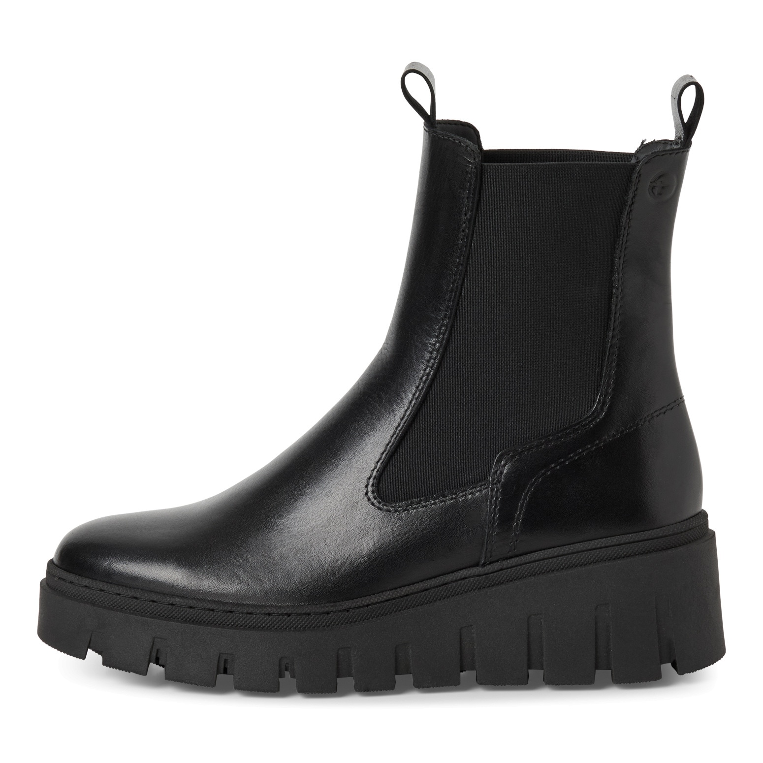 Tamaris Chelseaboots, Plateau, Stiefelette, Schlupfschuh mit T-Logoprägung