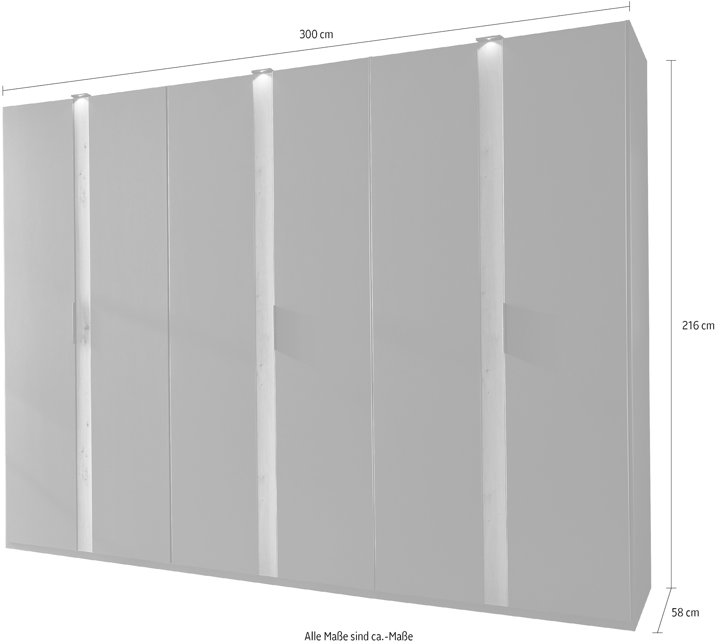 Wimex Drehtürenschrank »Rimini by fresh to go, weiß oder graphit mit schwarzen Metallgriffen«, inklusive LED Beleuchtung, 3 Breiten: 200, 250 oder 300cm, 216cm hoch