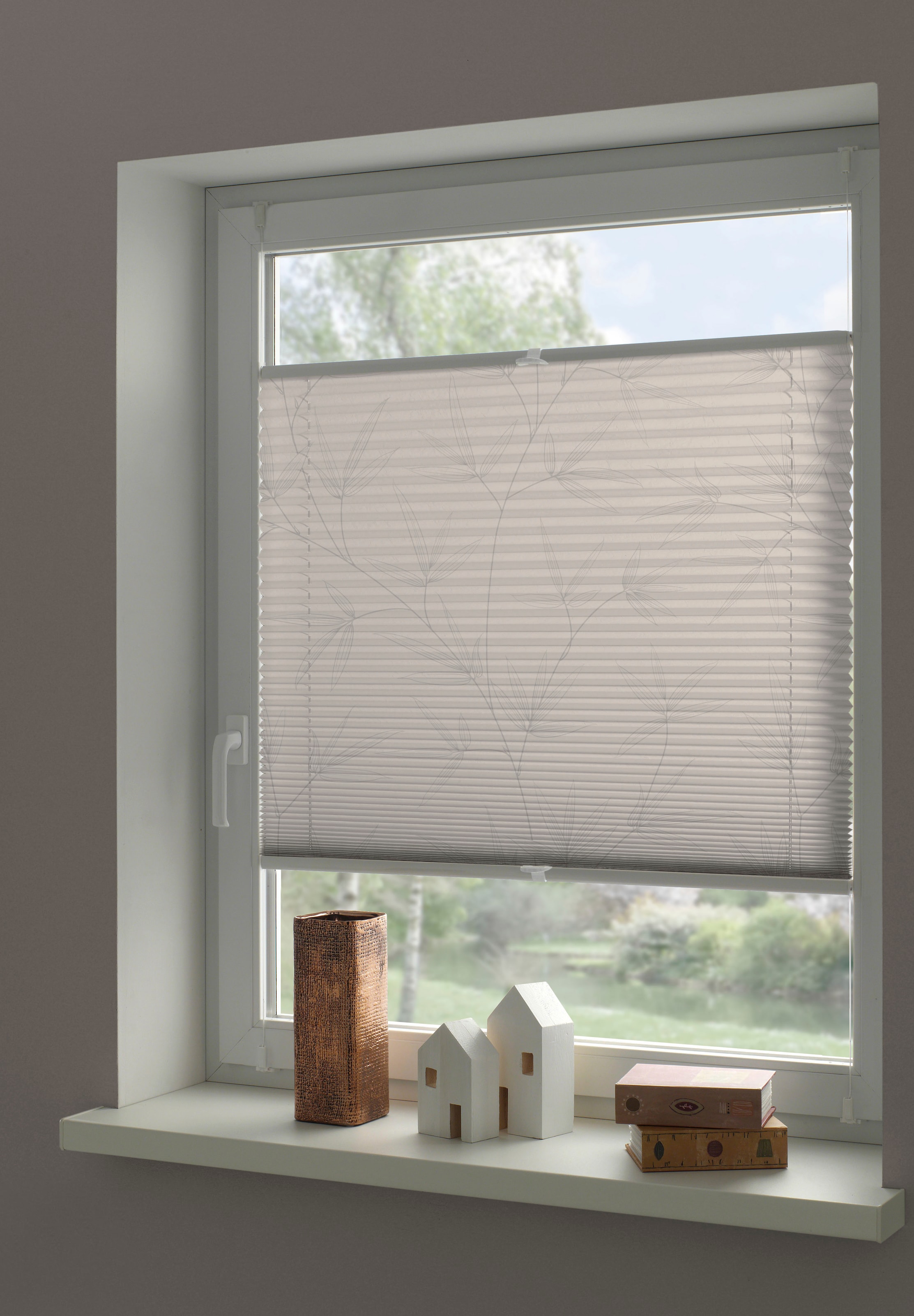 OTTO home Plissee "Dekor Bamboo Moonbeam grau" blickdicht ohne Bohren versp günstig online kaufen