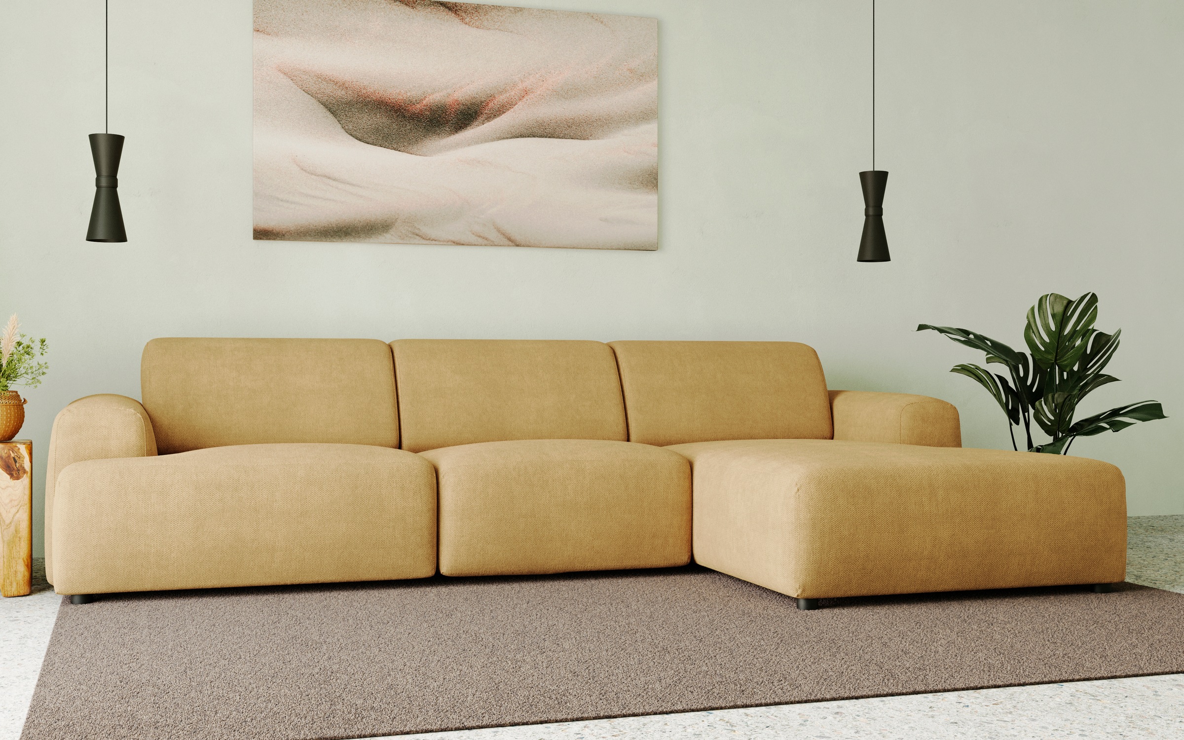 andas Ecksofa »Linkka, Breite 301 cm«, L-Form, in einem weichen Chenille-Stoff, mit Wellenunterfederung