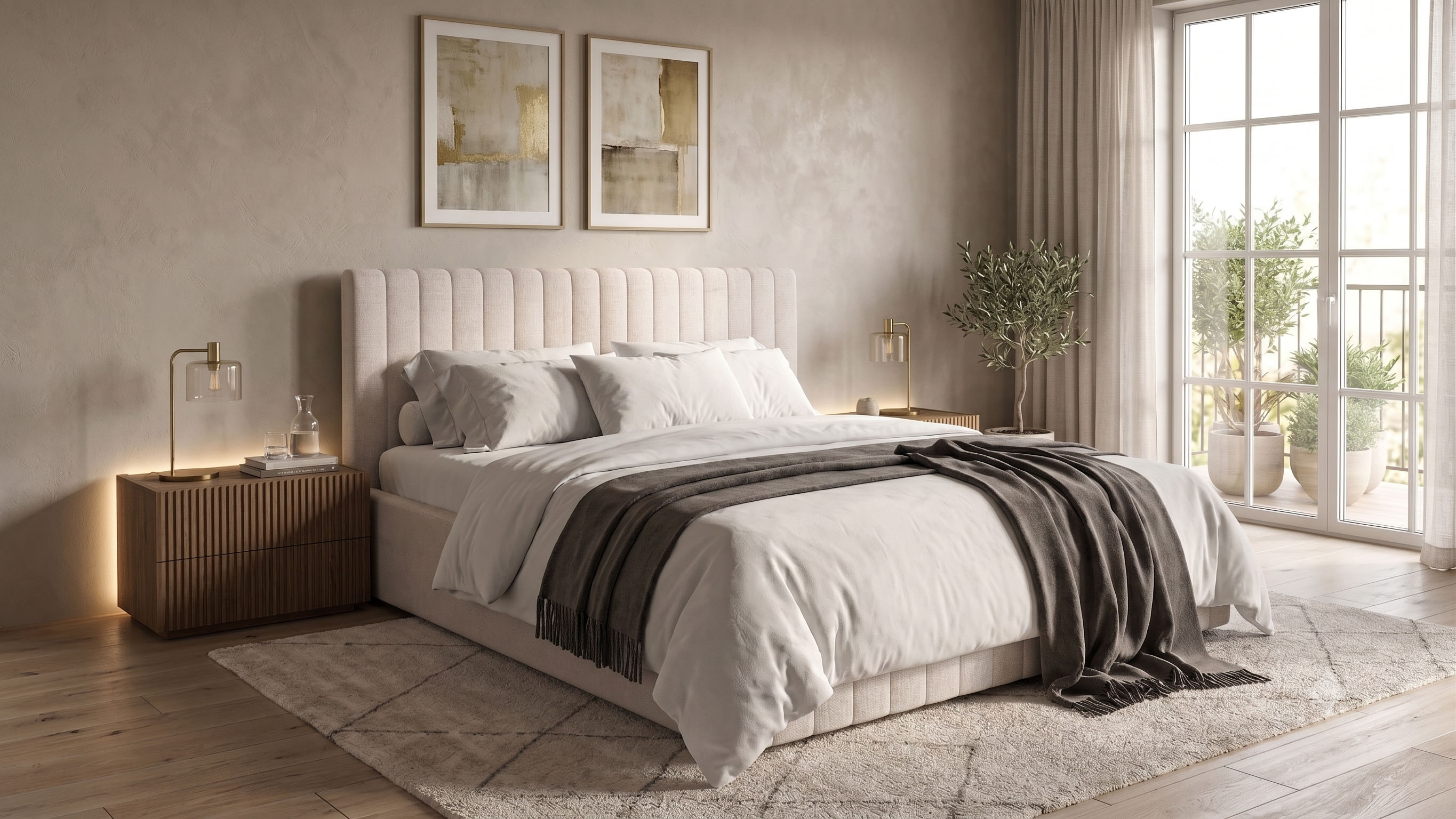 OTTO home Polsterbett "MOIVRE, vertikale Steppung in Rillenoptik, wahlweise mit Bettkasten" Stauraumbett, gepolstertes Kopfteil, ohne Matratze, modernes Design