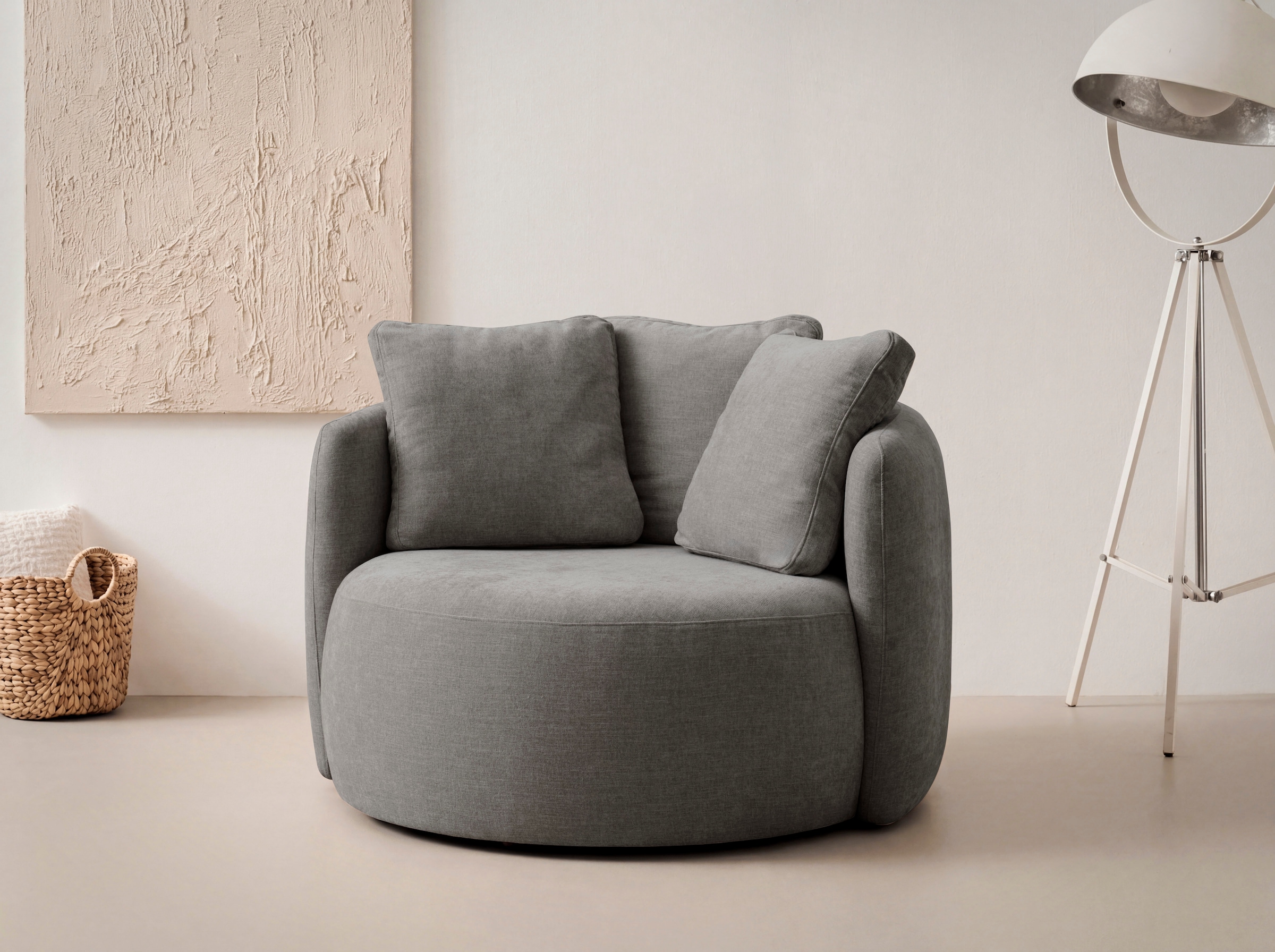 OTTO home Sessel "Kaarl, moderner Rundsessel, Loungesessel, Loveseat" Webstoff, in fünf Farben, inkl. Rückenkissen, zeitloses Design