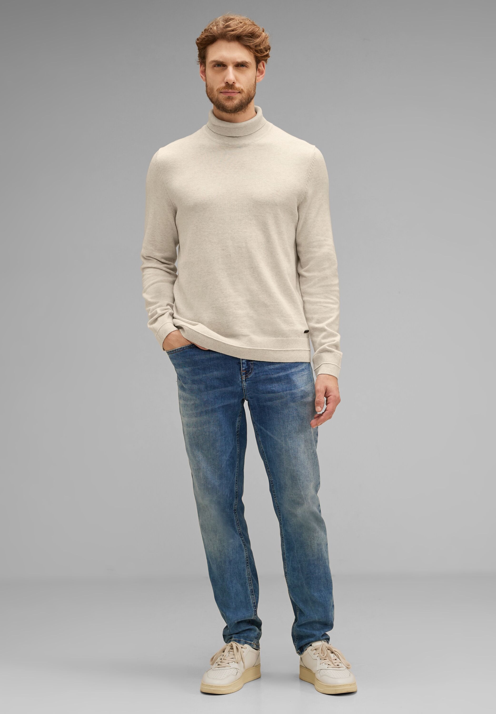 STREET ONE MEN Stehkragenpullover, in Melange Optik