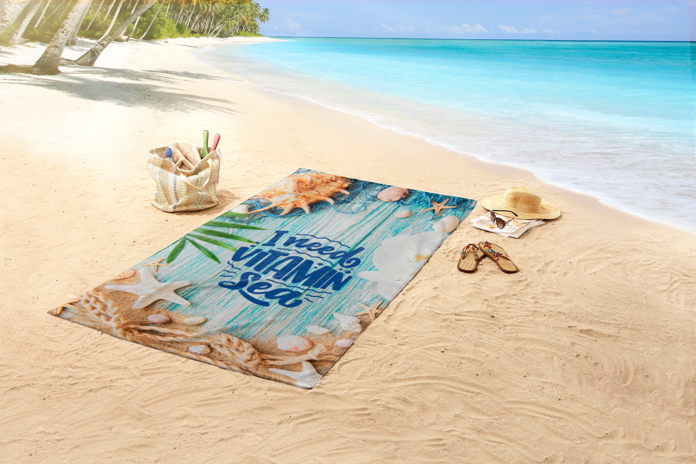 good morning Strandtuch »Vitamin Sea«, (Packung, 1 St., 1 Strandtuch 100 x 180 cm), Mikrofaser, 100x180, Schnelltrocknend, Sommer, Strand, Erwachsene