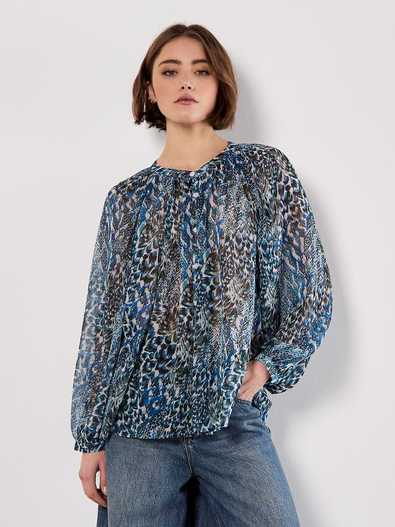 Apricot Chiffonbluse "Chiffon-Top" mit Patchwork-Druck