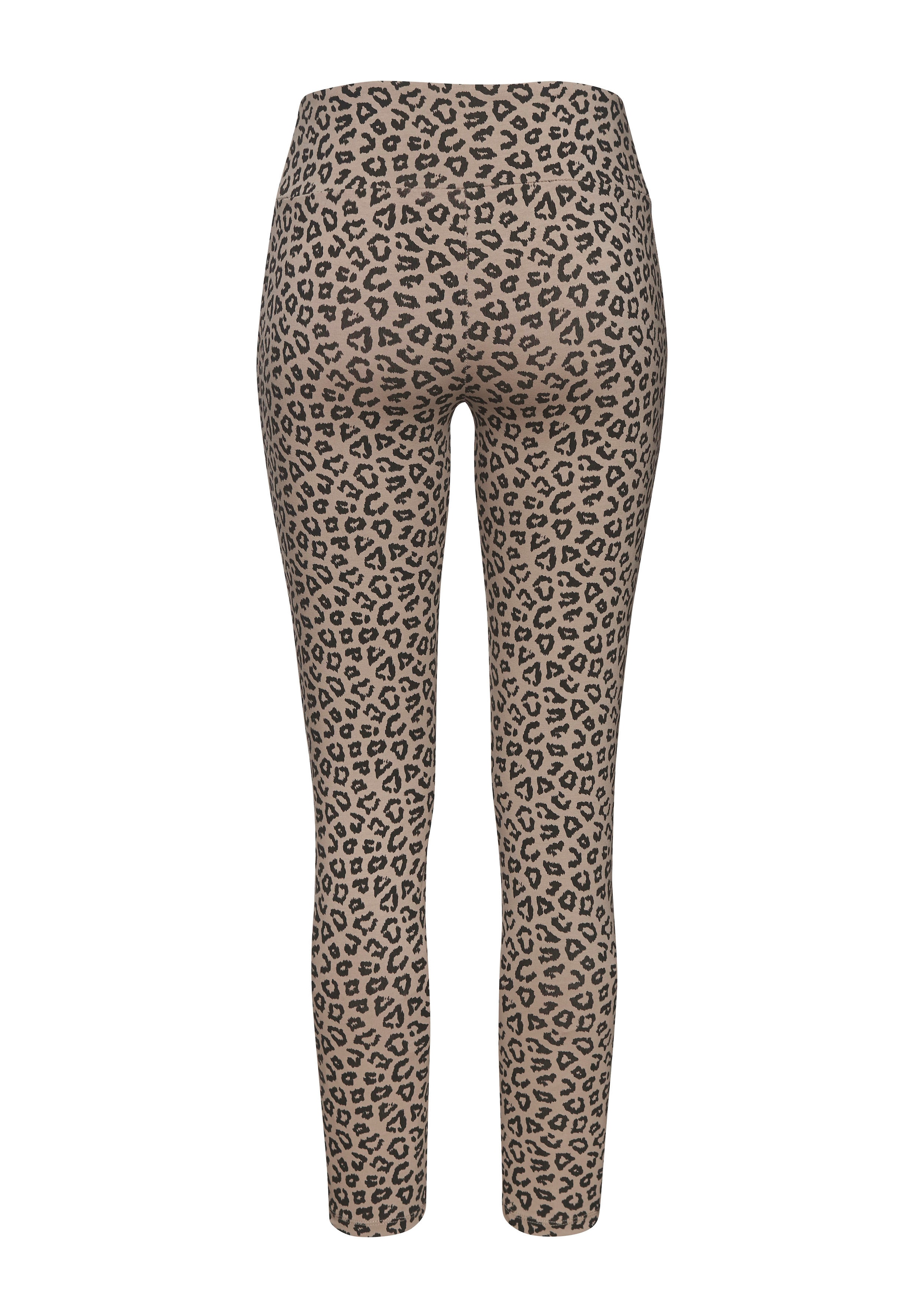 LASCANA Leggings, Sweatleggings mit breitem Bündchen im Leo-Print, Loungewear