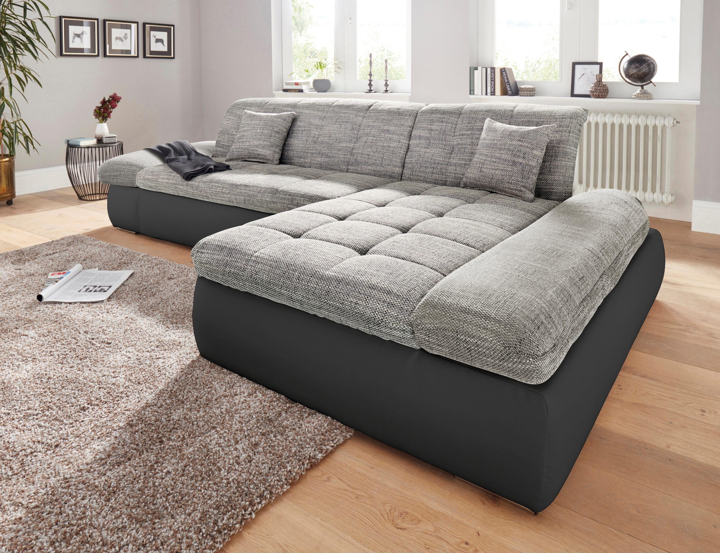 DOMO collection Ecksofa »PB Moric wahlweise mit Bettfunktion + Armteilverstellung, L-Form«, im XXL-Format, B/T/H:300/172/80 cm, feine Steppung