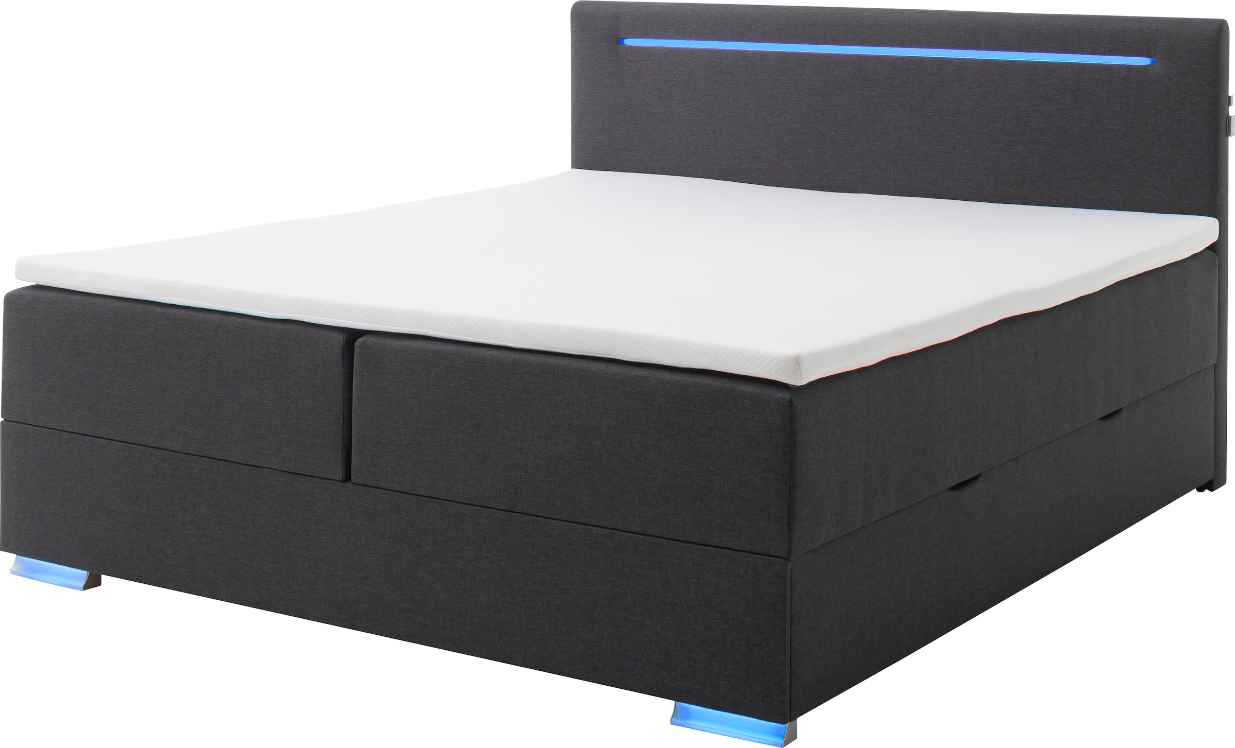 meise.möbel Boxspringbett »Las Vegas«, Füße und Kopfteil mit LED-Beleuchtung, mit Bettkasten und Topper