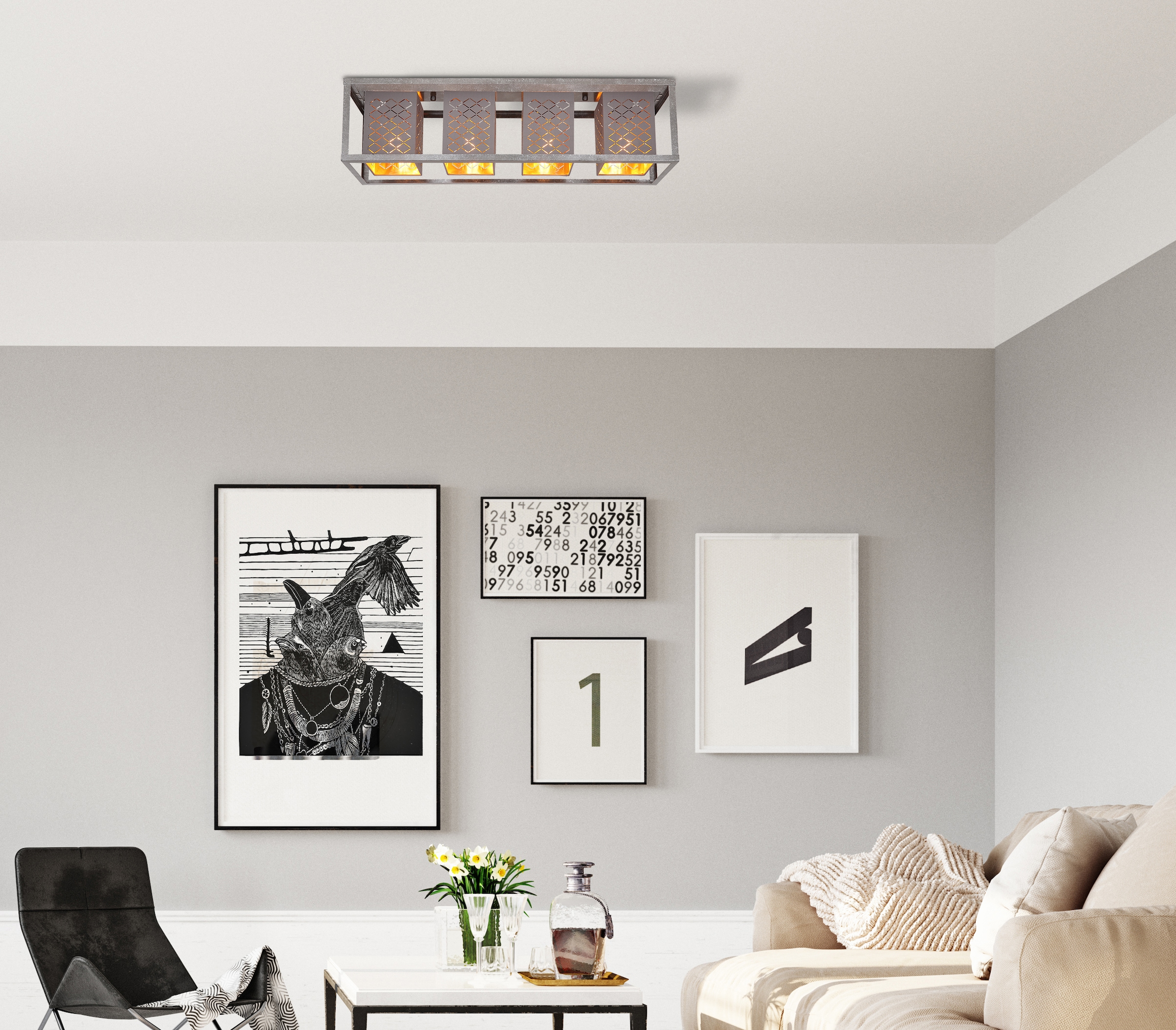 GLOBO LIGHTING Deckenleuchte »THOMAS«, Leuchtmittel E27 | ohne Leuchtmittel, Deckenlampe/silberfarben/antik/Dekorstanzung/Wohnbereich