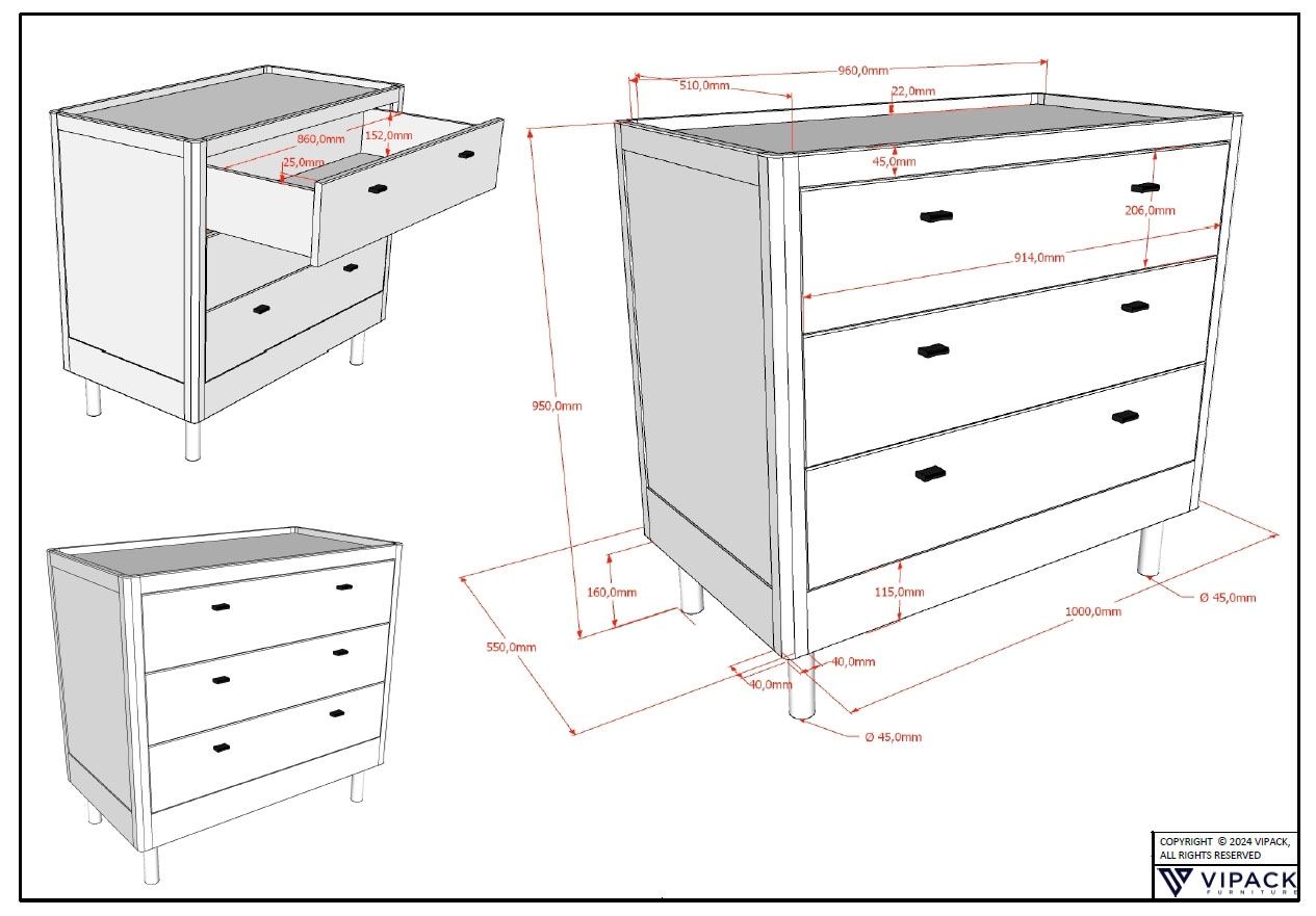 Home affaire Wickelkommode »WickelKommode aus massvier Eiche natur geölt, zeitloses Design«, bis 11 kg, mit 3 geräumigen Schubladen, stabil und standfest gebaut, 100 cm
