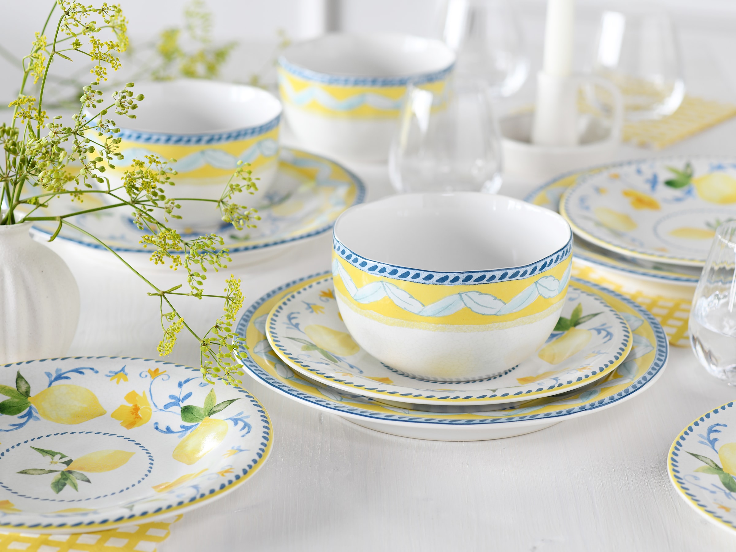 CreaTable Teller-Set »Lemona, Tellerset 12-tlg«, (Set, 12 tlg.), Handgemalte italienische Keramik