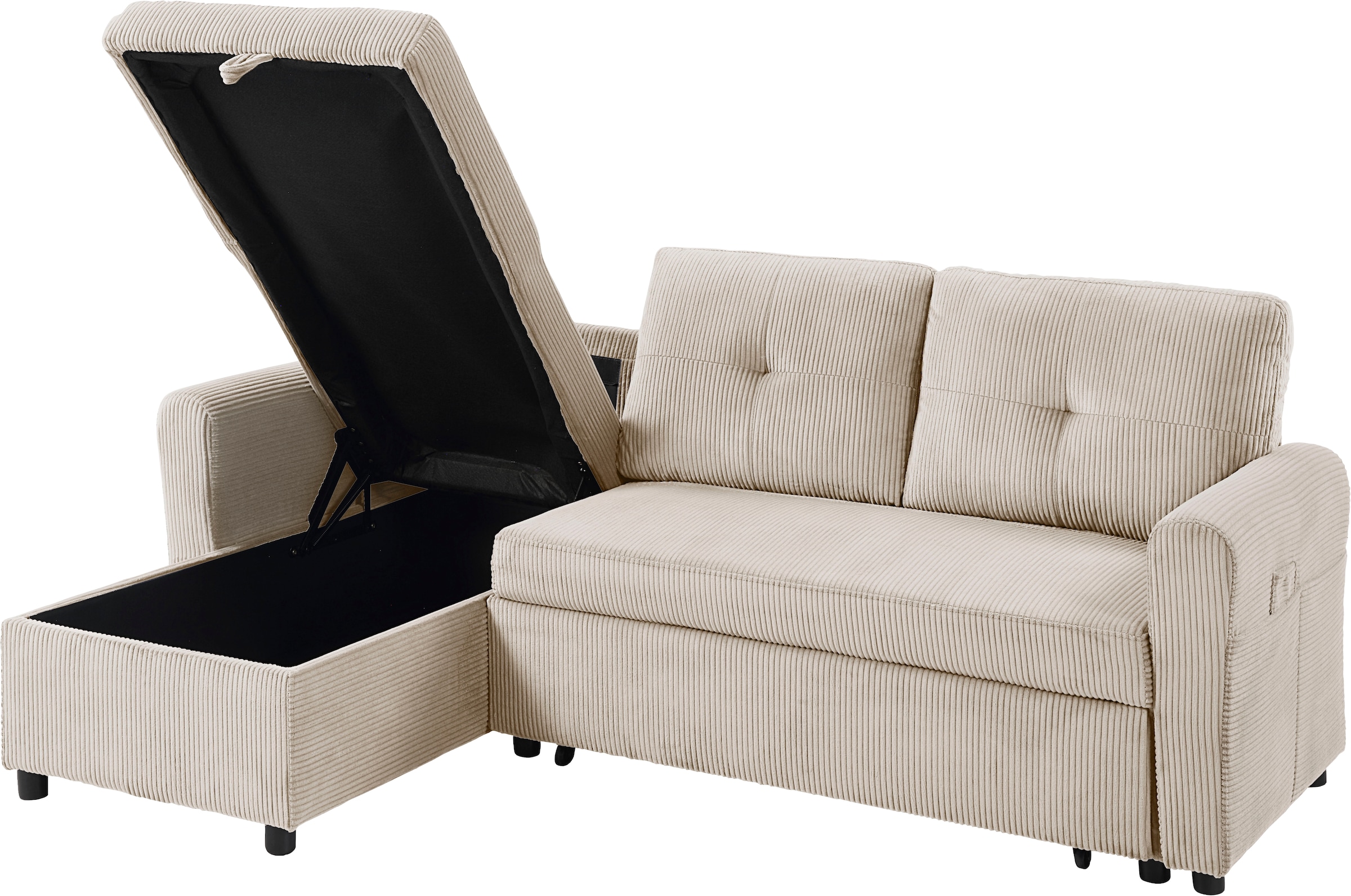 ATLANTIC home collection Schlafsofa »Gustavo L-Form«, mit Schlaffunktion, Stauraum & seitlichen Taschen