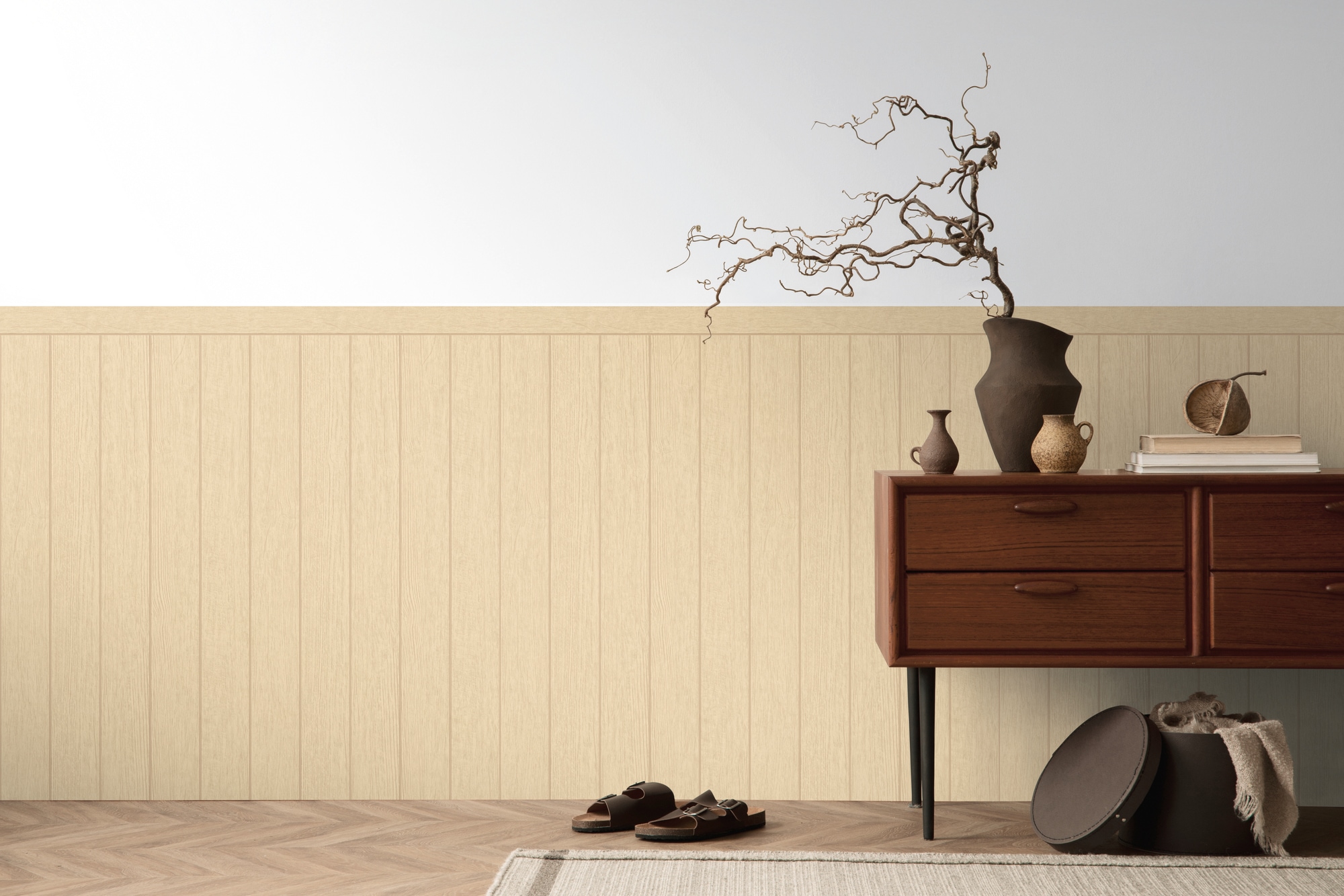 living walls Vliestapete "Wallpanel Tapete Wandpaneele Mustertapete Holzpaneele Natur" matt strukturiert Vliestapete Holz-Optik für Schlafzimmer Küche Wohnzimmer Wandpaneele