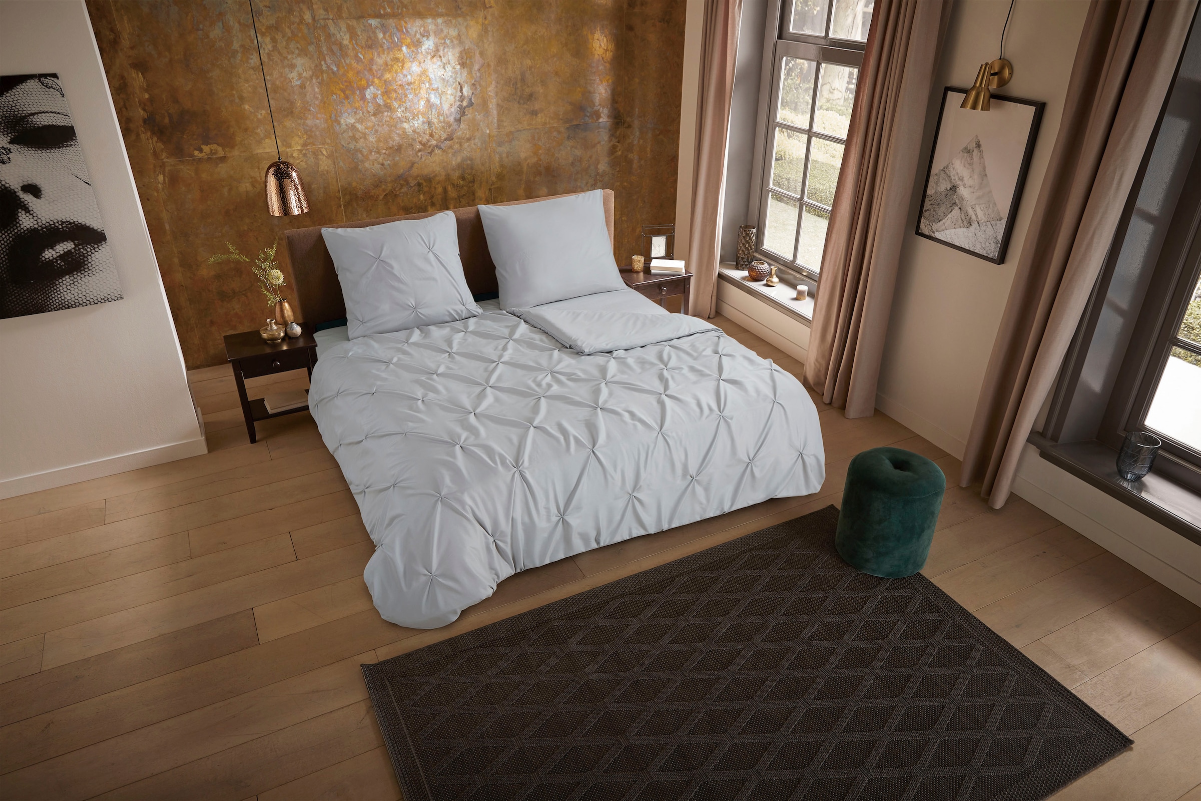 PURE luxury collection Wendebettwäsche "Elegence" 3 Stk. Mikrofaser, Uni, Stickerei, luxuriöse Falten, Reißverschluss