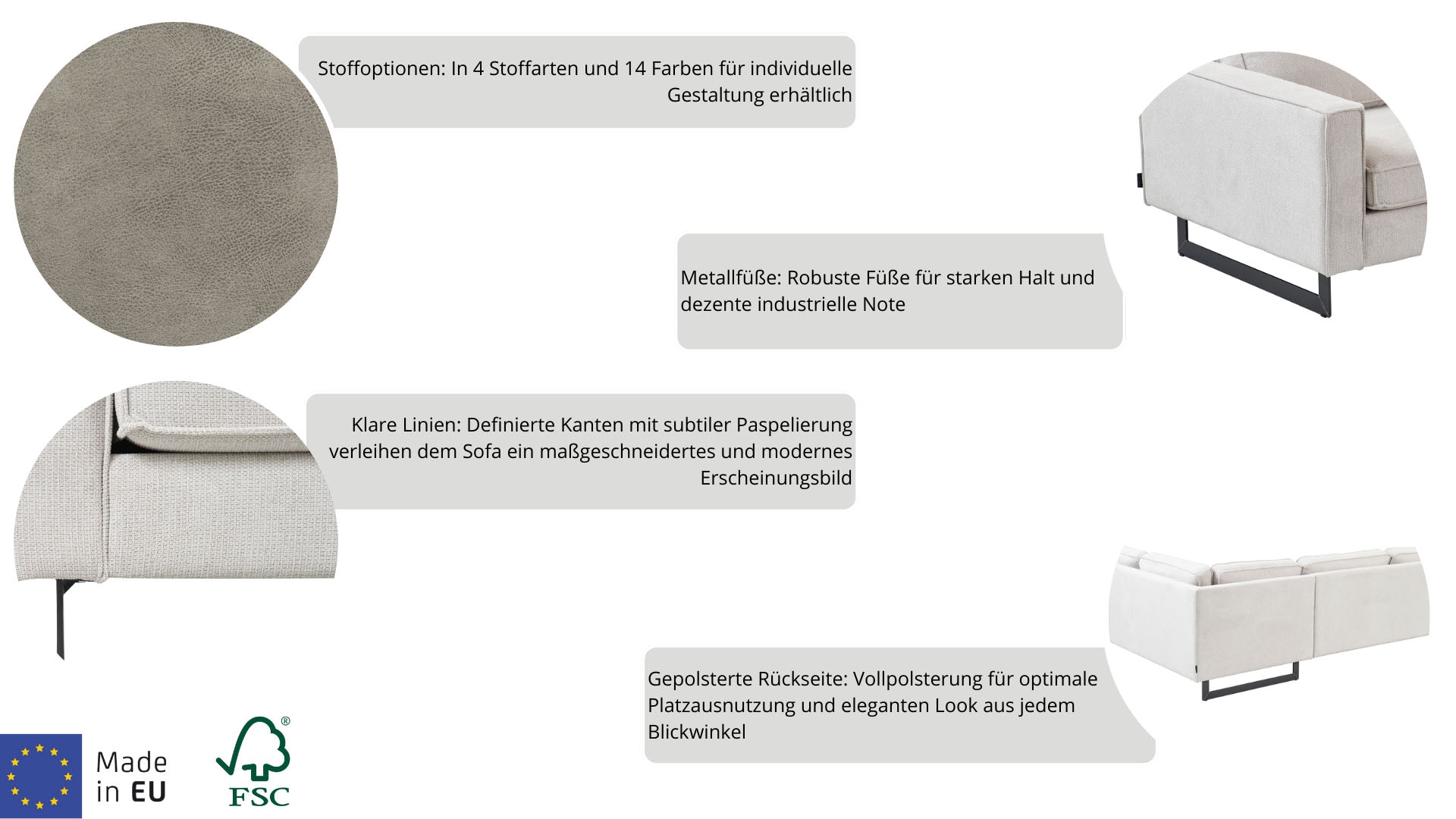 Places of Style Loveseat »Pinto«, mit Keder, Metallfüßen und auch in Cord Bezug erhältlich